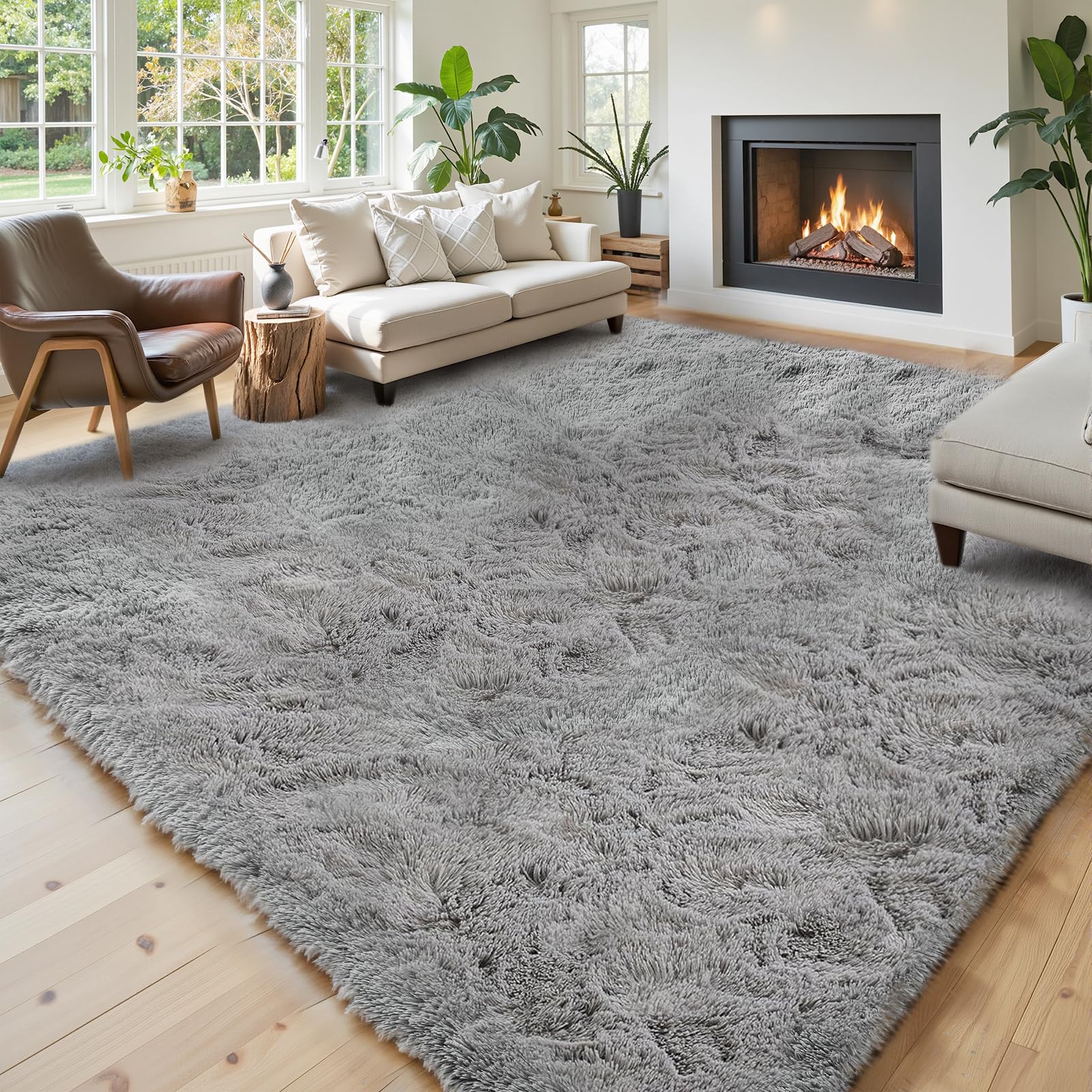 8x10 Area Rugs for Living Room Bedroom Rug, Large Shaggy Soft Plush Furry Bedside Rug, Area Rugs for Home Decor (Light Grey, 8x10 Feet)
