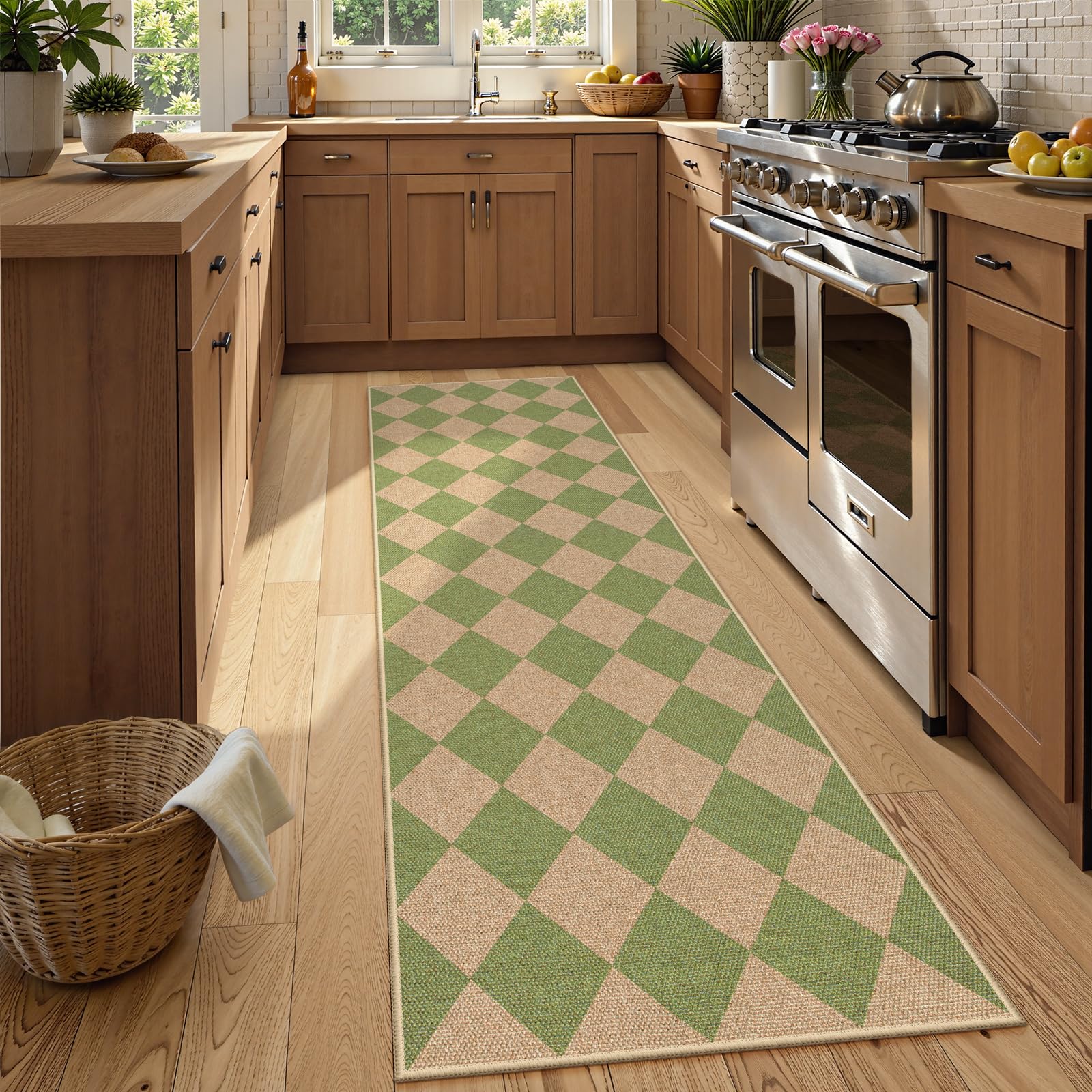 Lahome Colette Checkered Easy Jute Entryway Rug, 3x5 Washable Area Rugs for Living Room Outdoor Patio, Non Slip Blue Indoor Door Mat Checkerboard Throw Carpet for Entry Front Door Guestroom Deck