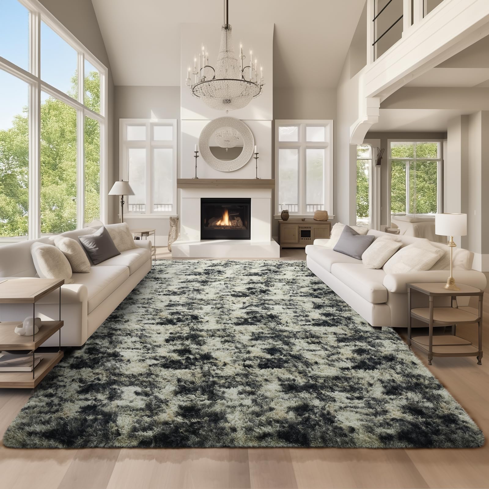 Ophanie 8x10 Area Rugs for Living Room, Upgrade Non-Slip Fluffy Soft Large Shag Bedroom Carpet, Ivory Big Indoor Thick Nursery Rug, Carpets for Boy and Girls Room Dorm Home Decor Aesthetic