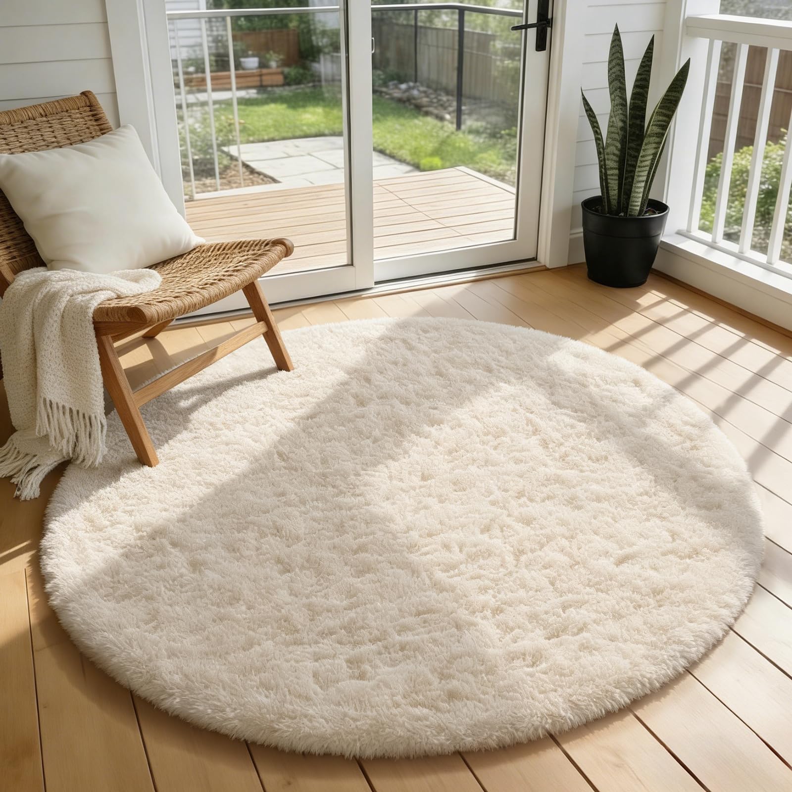 Ophanie 8x10 Area Rugs for Living Room, Upgrade Non-Slip Fluffy Soft Large Shag Bedroom Carpet, Ivory Big Indoor Thick Nursery Rug, Carpets for Boy and Girls Room Dorm Home Decor Aesthetic