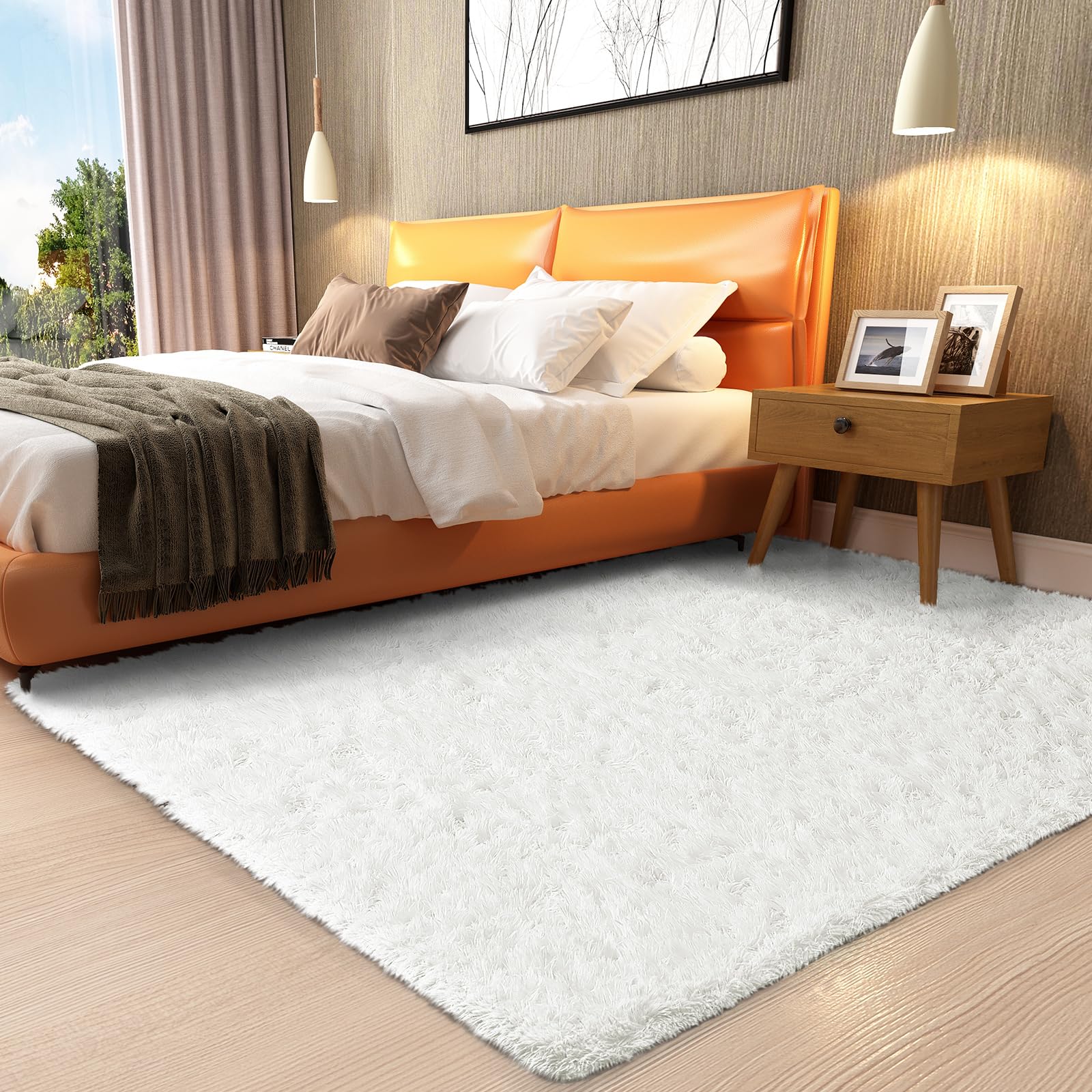 Ophanie 8x10 Area Rugs for Living Room, Upgrade Non-Slip Fluffy Soft Large Shag Bedroom Carpet, Ivory Big Indoor Thick Nursery Rug, Carpets for Boy and Girls Room Dorm Home Decor Aesthetic
