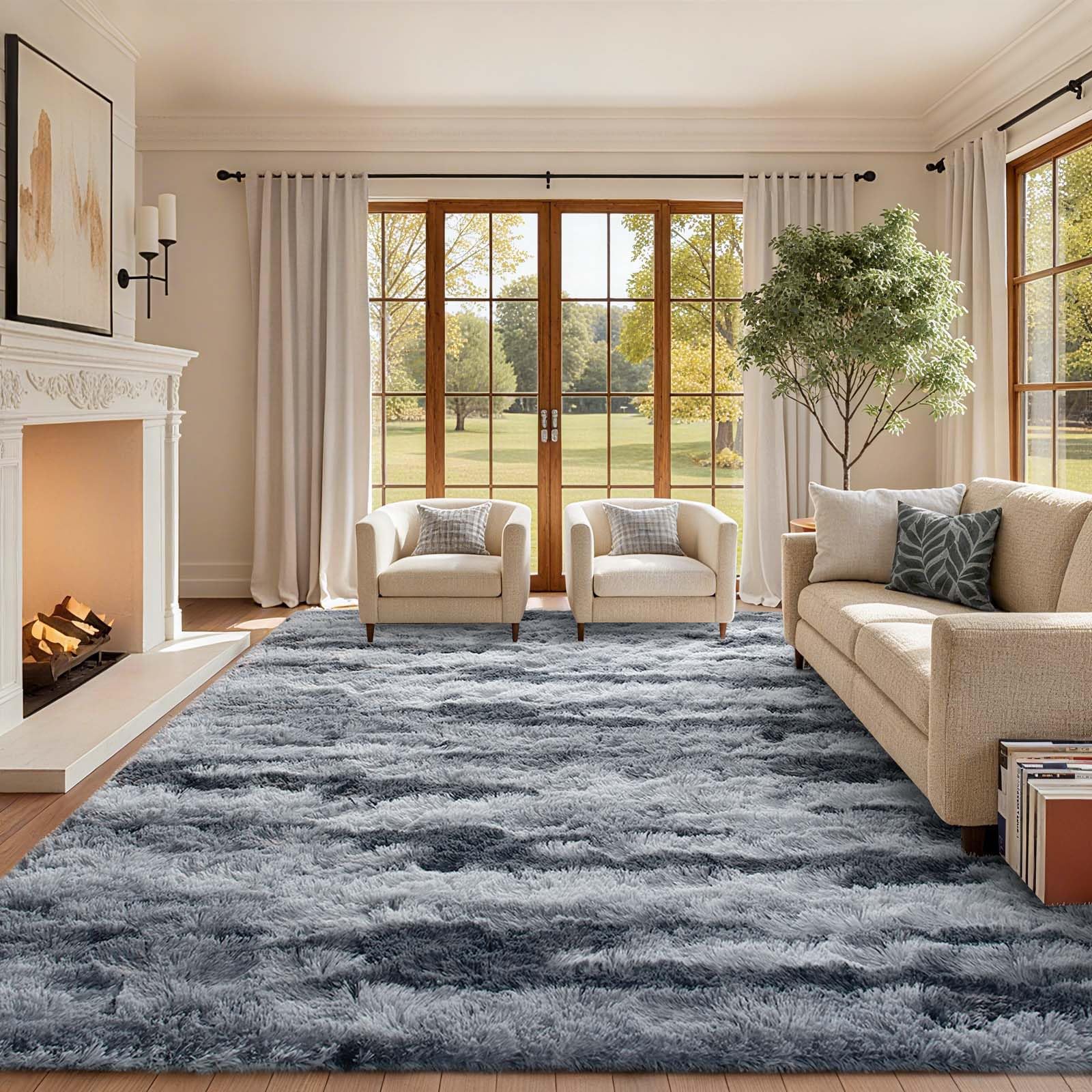 6x9 Ft Large Shag Rugs for Living Room Decor, Tie-Dyed Ultra Soft Fluffy Furry Area Rugs for Bedroom Indoor Floor, Aesthetic Carpet for Kids Home (Dark Grey)