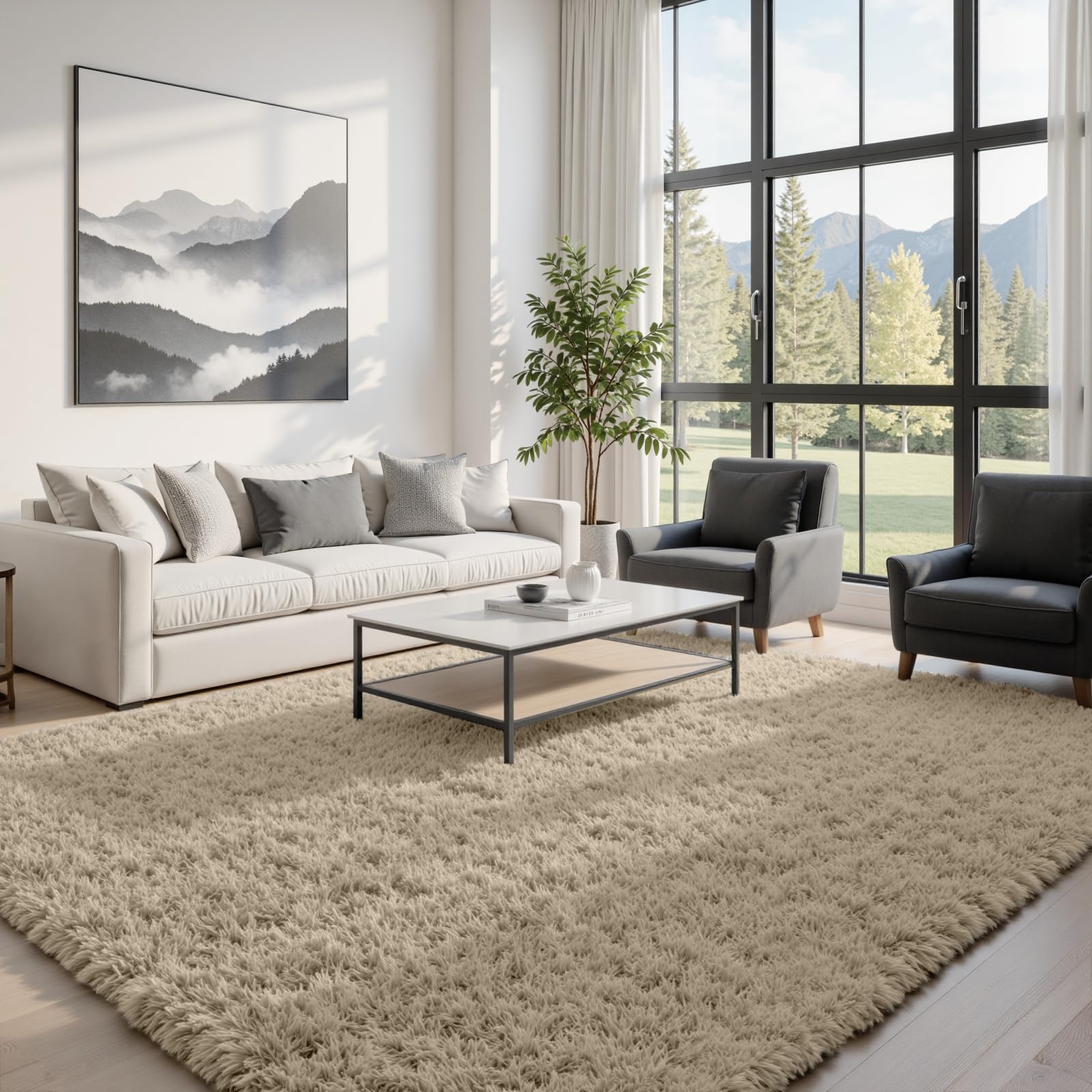 8x10 Area Rugs for Living Room: Ultra Soft Fluffy Shag Grey Rugs for Bedroom, Non-Slip Large Fuzzy Plush Rug Indoor Floor Carpet for Nursery Kids Boys Girls Room, Dorms, Playroom, Modern Home Decor