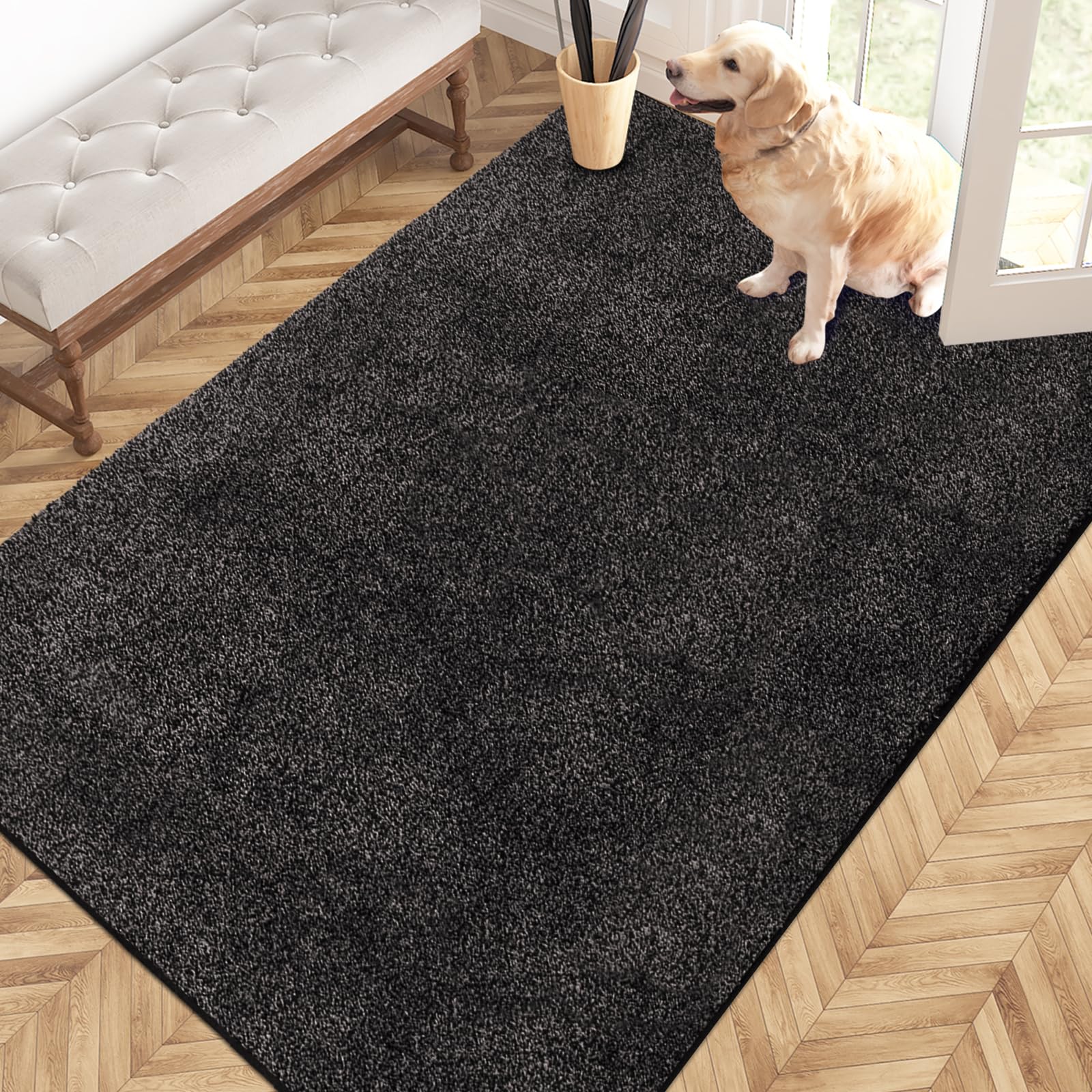 PURRUGS Dirt Trapping Door Mat 24" x 35.5", Non-Slip Machine Washable Entryway Rug, Dog Doormat, Indoor Front Door Mat, Super Absorbent Entry Rug for Muddy Shoes & Paws, Charcoal