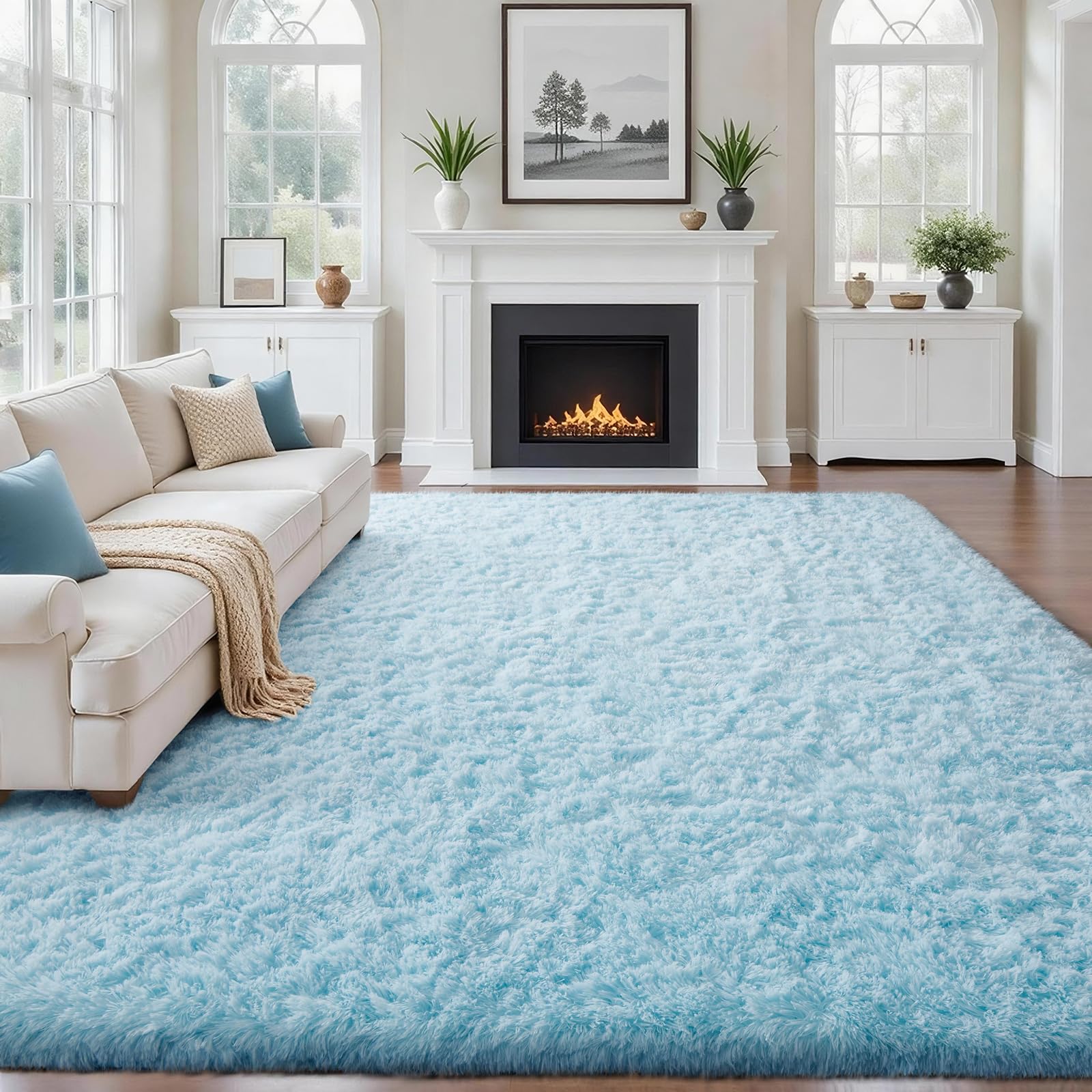 Ophanie 8x10 Area Rugs for Living Room, Upgrade Non-Slip Fluffy Soft Large Shag Bedroom Carpet, Ivory Big Indoor Thick Nursery Rug, Carpets for Boy and Girls Room Dorm Home Decor Aesthetic