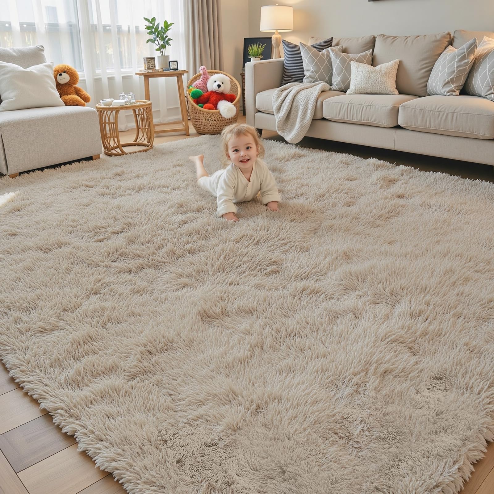 8x10 Area Rugs for Living Room Bedroom Rug, Large Shaggy Soft Plush Furry Bedside Rug, Area Rugs for Home Decor (Light Grey, 8x10 Feet)