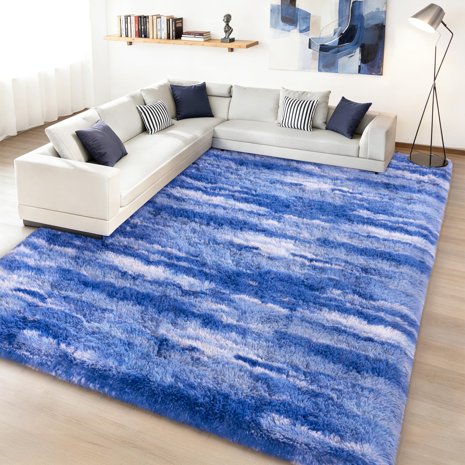 Shag Rugs for Living Room 8x10, Ultra Soft Abstract Grey Big Fuzzy Rugs for Bedroom, 8 x 10 Fluffy Shaggy Plush Carpet Girls Kids Room Dorm Upgrade Non-Slip
