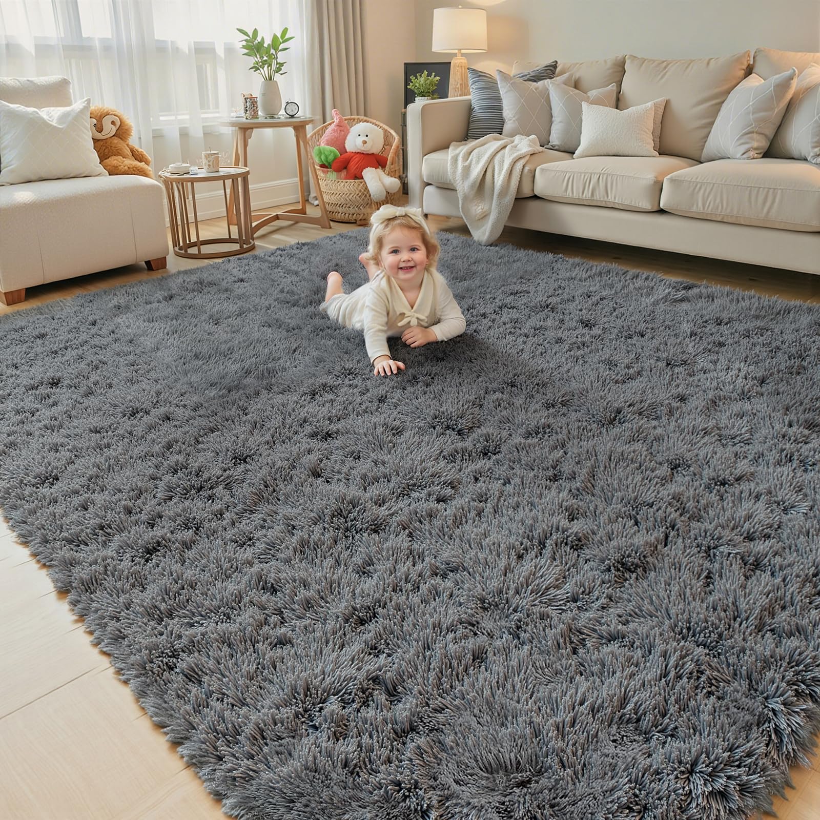 8x10 Area Rugs for Living Room Bedroom Rug, Large Shaggy Soft Plush Furry Bedside Rug, Area Rugs for Home Decor (Light Grey, 8x10 Feet)