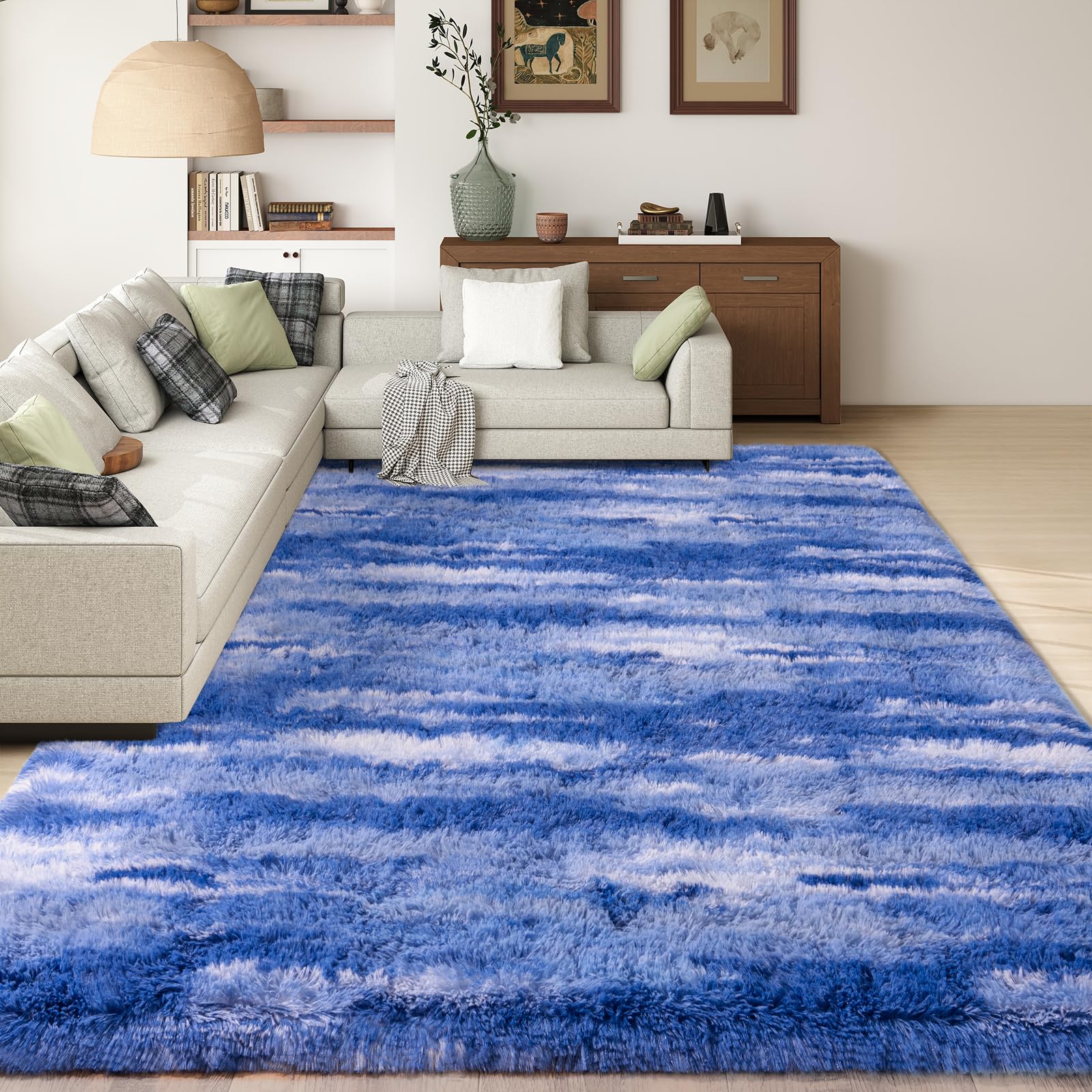 Shag Rugs for Living Room 8x10, Ultra Soft Abstract Grey Big Fuzzy Rugs for Bedroom, 8 x 10 Fluffy Shaggy Plush Carpet Girls Kids Room Dorm Upgrade Non-Slip