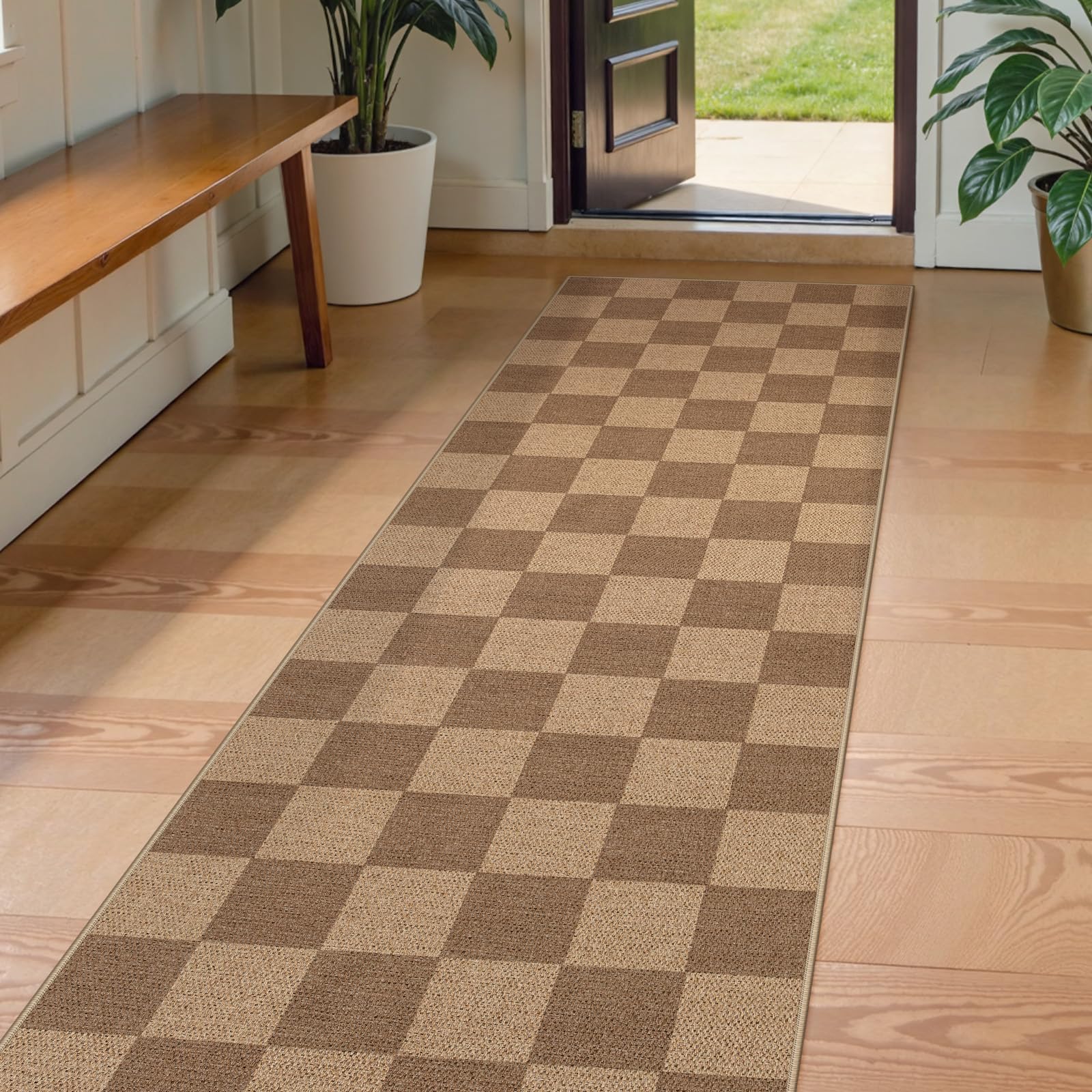 Lahome Colette Checkered Easy Jute Entryway Rug, 3x5 Washable Area Rugs for Living Room Outdoor Patio, Non Slip Blue Indoor Door Mat Checkerboard Throw Carpet for Entry Front Door Guestroom Deck