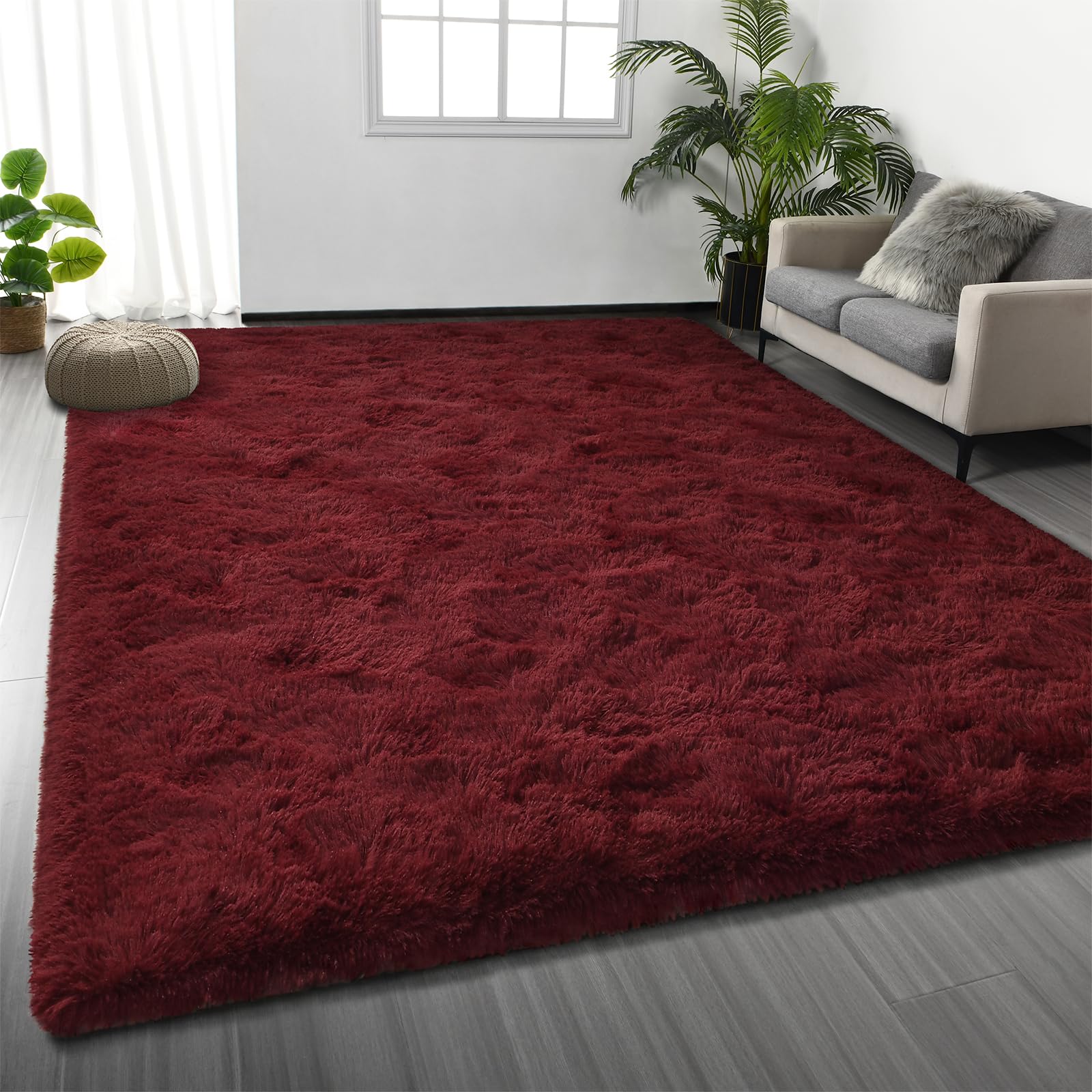 Deerhoo Large Shag Area Rugs 6 x 9, Tie-Dyed Plush Fuzzy Rug for Living Room, Ultra Soft Fluffy Furry Rugs for Bedroom, Indoor Carpet Nursery Rugs for Kids Room Home Decor, Light Grey