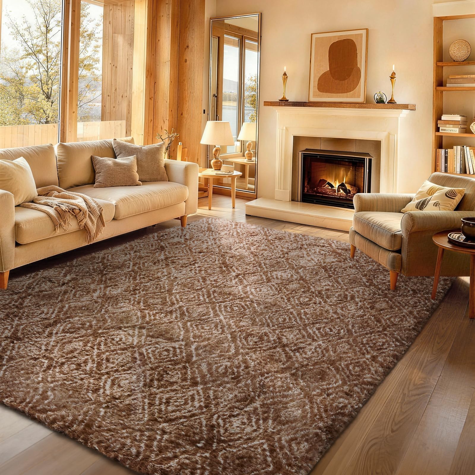 Ophanie 8x10 Area Rugs for Living Room, Upgrade Non-Slip Fluffy Soft Large Shag Bedroom Carpet, Ivory Big Indoor Thick Nursery Rug, Carpets for Boy and Girls Room Dorm Home Decor Aesthetic