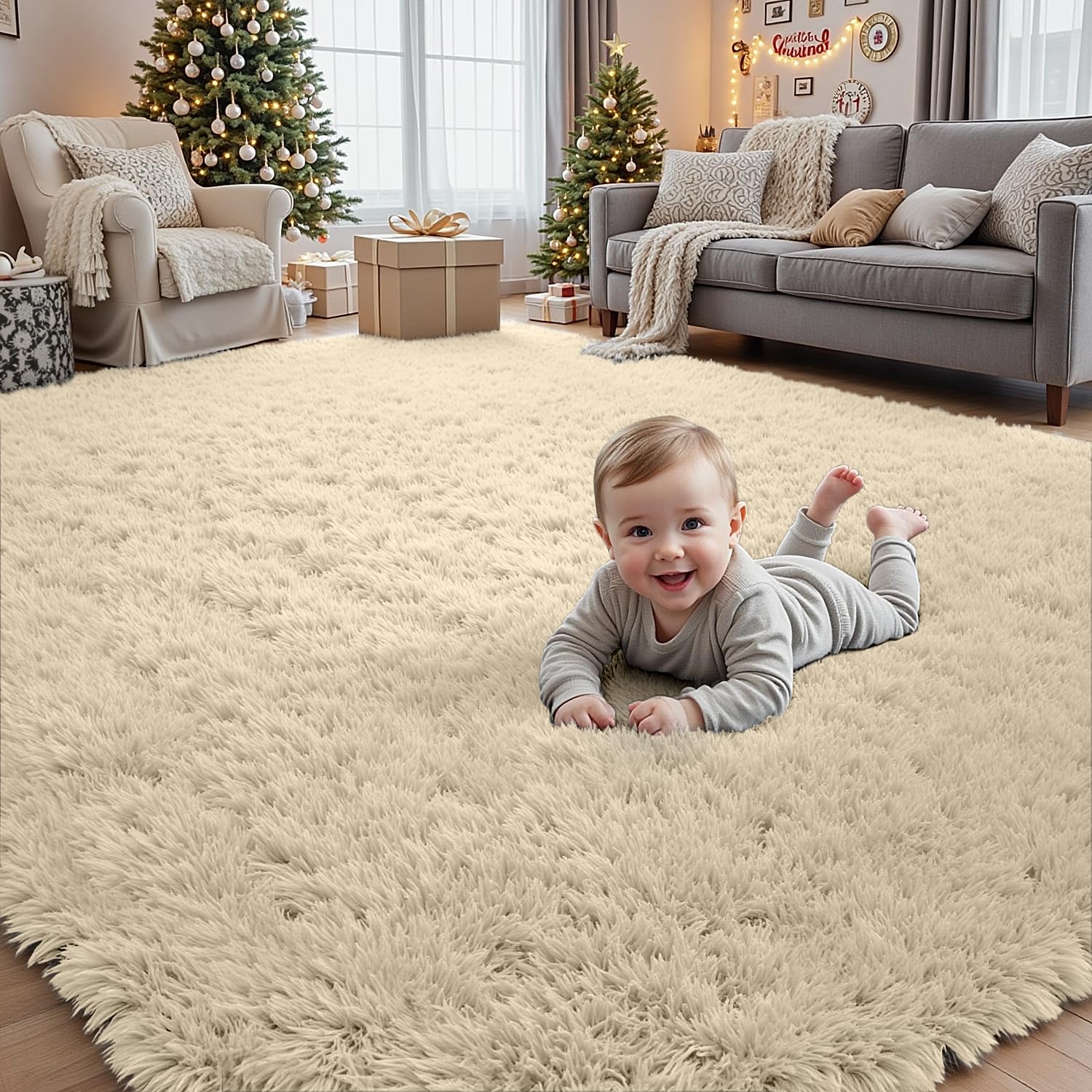 8x10 Area Rugs for Living Room: Ultra Soft Fluffy Shag Grey Rugs for Bedroom, Non-Slip Large Fuzzy Plush Rug Indoor Floor Carpet for Nursery Kids Boys Girls Room, Dorms, Playroom, Modern Home Decor