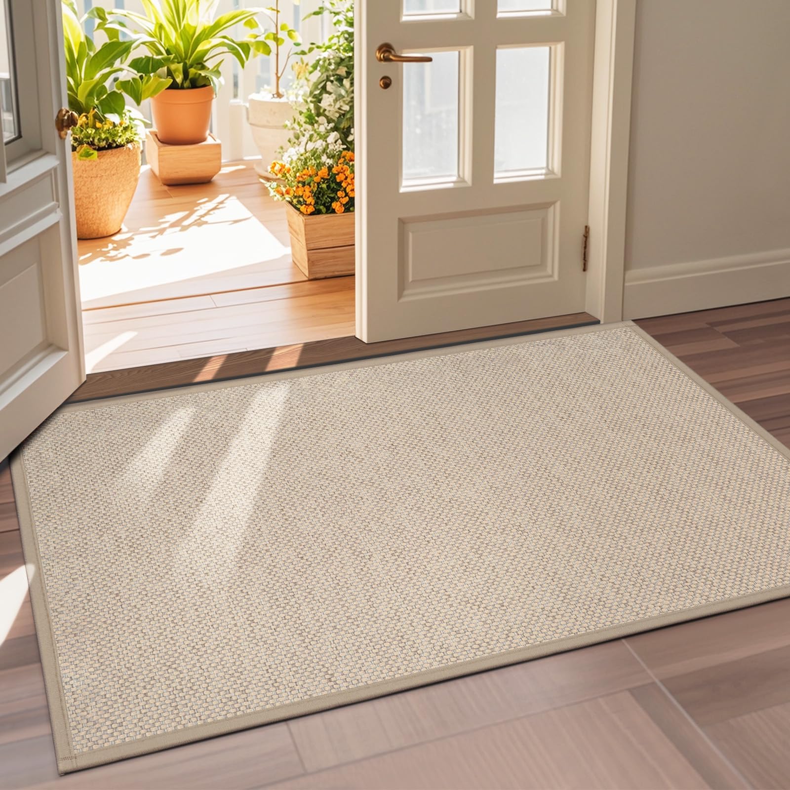 LEKEEPGO Door Mat 24"x47", Non Slip Door Mat Indoor Entrance, Rubber Backing Front Indoor Door mats Washable Absorbent Low-Profile Doomat Entryway Entry Resist Dirt Inside Door Mats, Khaki