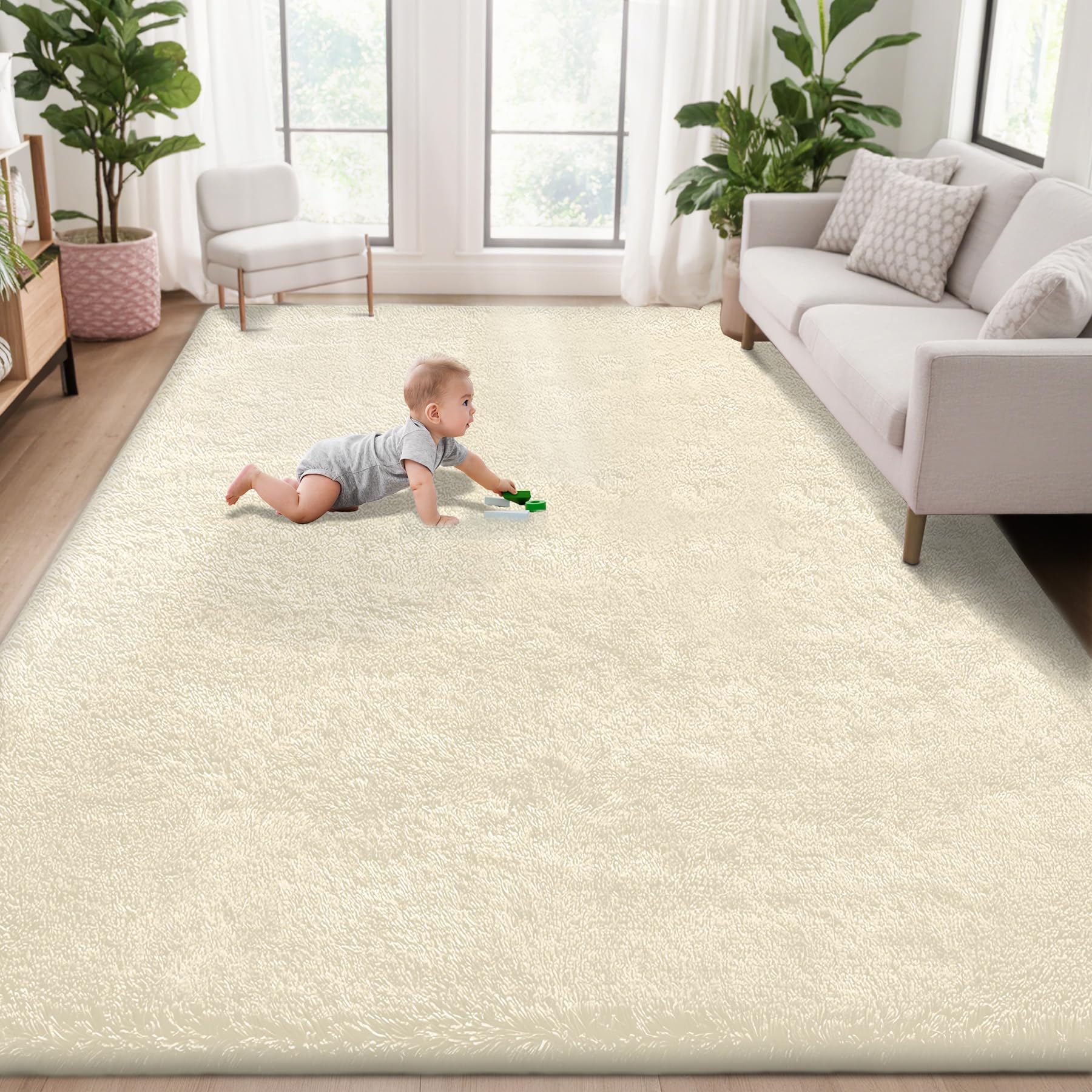 8x10 Area Rugs for Living Room: Fluffy Shag Soft Washable Rug Large Fuzzy Plush Indoor Carpet for Bedroom Nursery Playroom Kids Girls Boys Room (Camel, 8'x10')