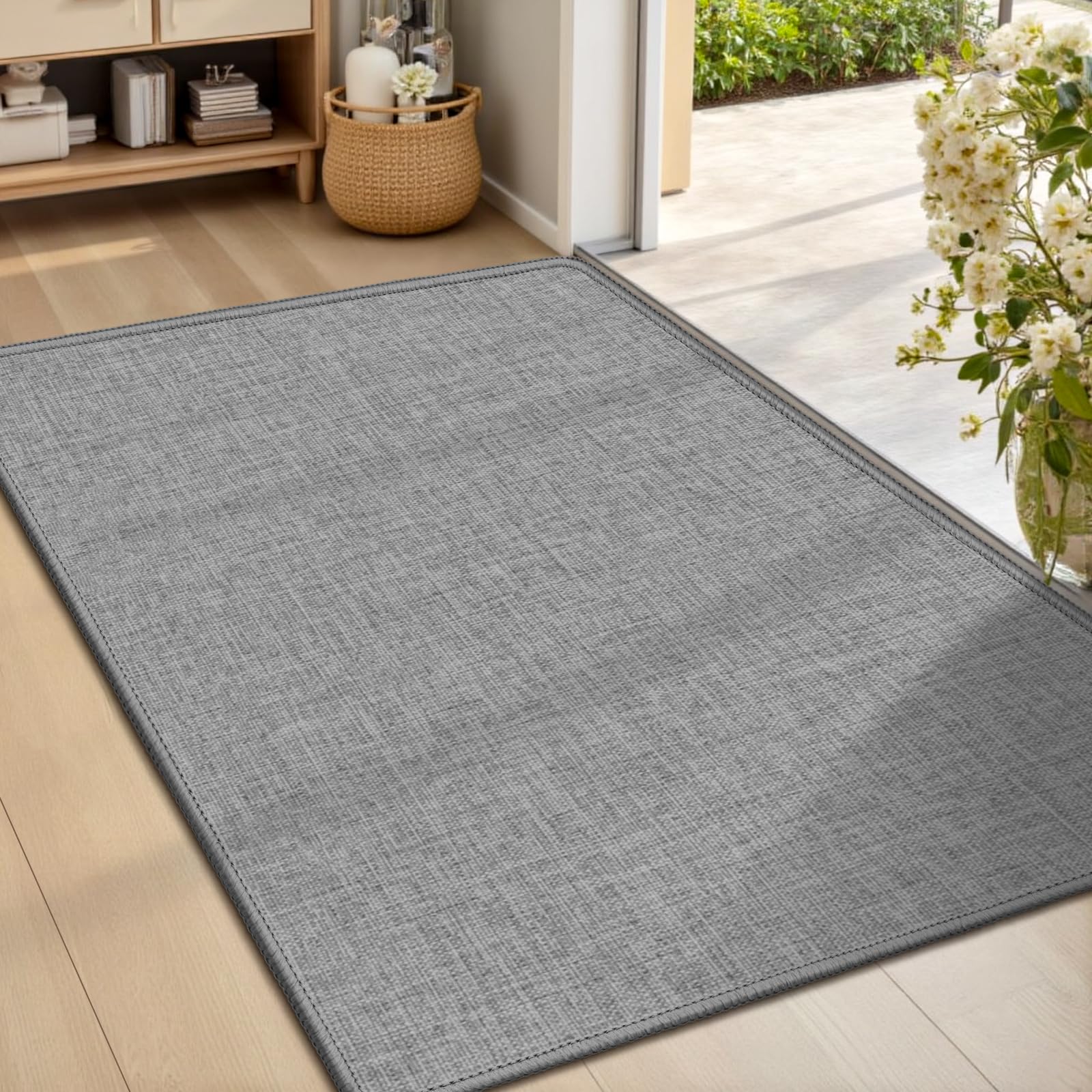 LEKEEPGO Ultra Thin Indoor Door Mat 24"x47", Low-Profile Door Mat Indoor Entrance, Non Slip Rubber Backing Inside Doormat Washable Welcome Front Entryway Dirt Trapper Entry Mat, Grey