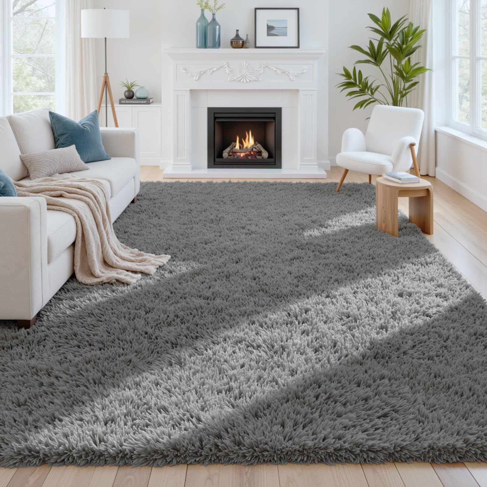 8x10 Area Rugs for Living Room: Ultra Soft Fluffy Shag Grey Rugs for Bedroom, Non-Slip Large Fuzzy Plush Rug Indoor Floor Carpet for Nursery Kids Boys Girls Room, Dorms, Playroom, Modern Home Decor
