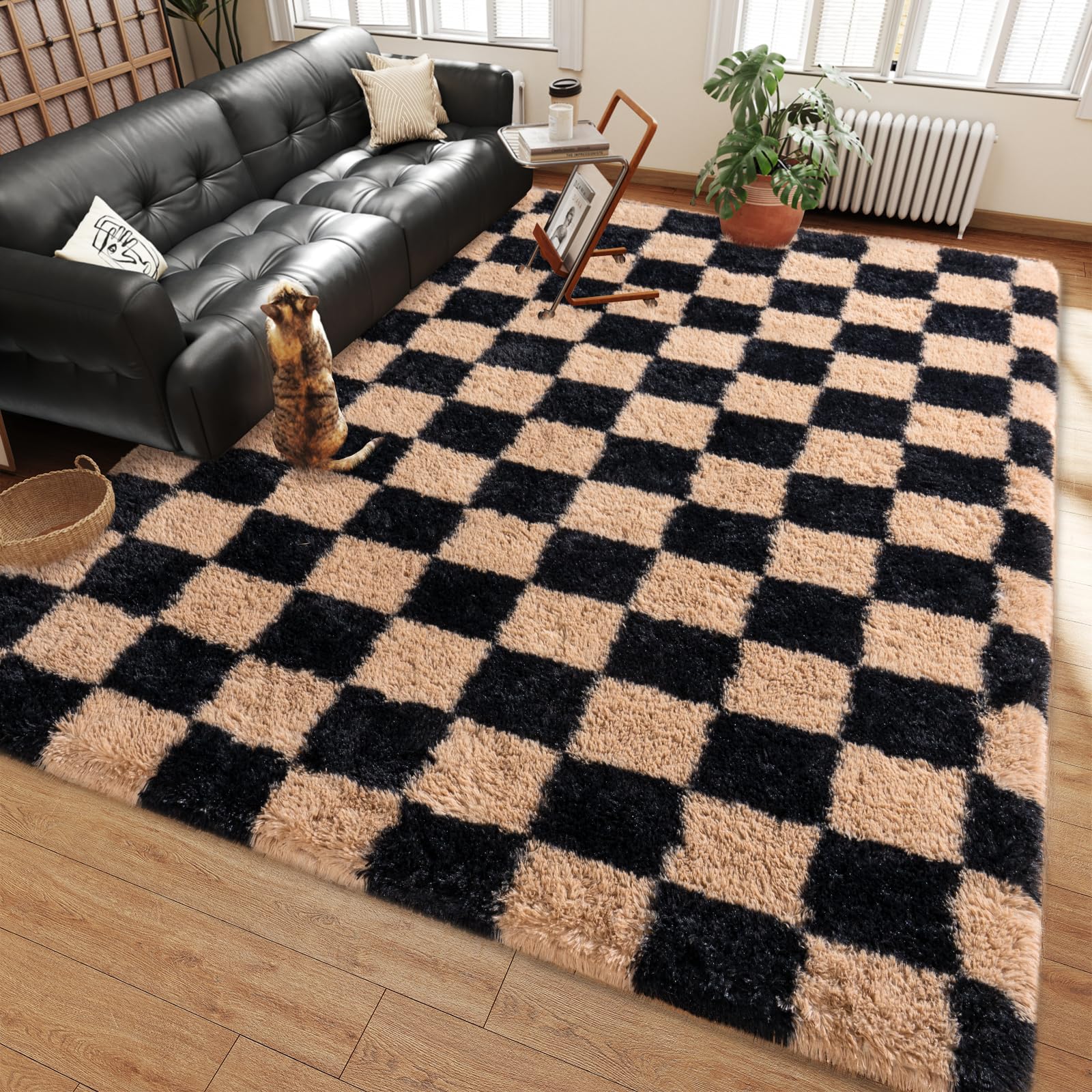 Shag Rugs for Living Room 8x10, Ultra Soft Abstract Grey Big Fuzzy Rugs for Bedroom, 8 x 10 Fluffy Shaggy Plush Carpet Girls Kids Room Dorm Upgrade Non-Slip