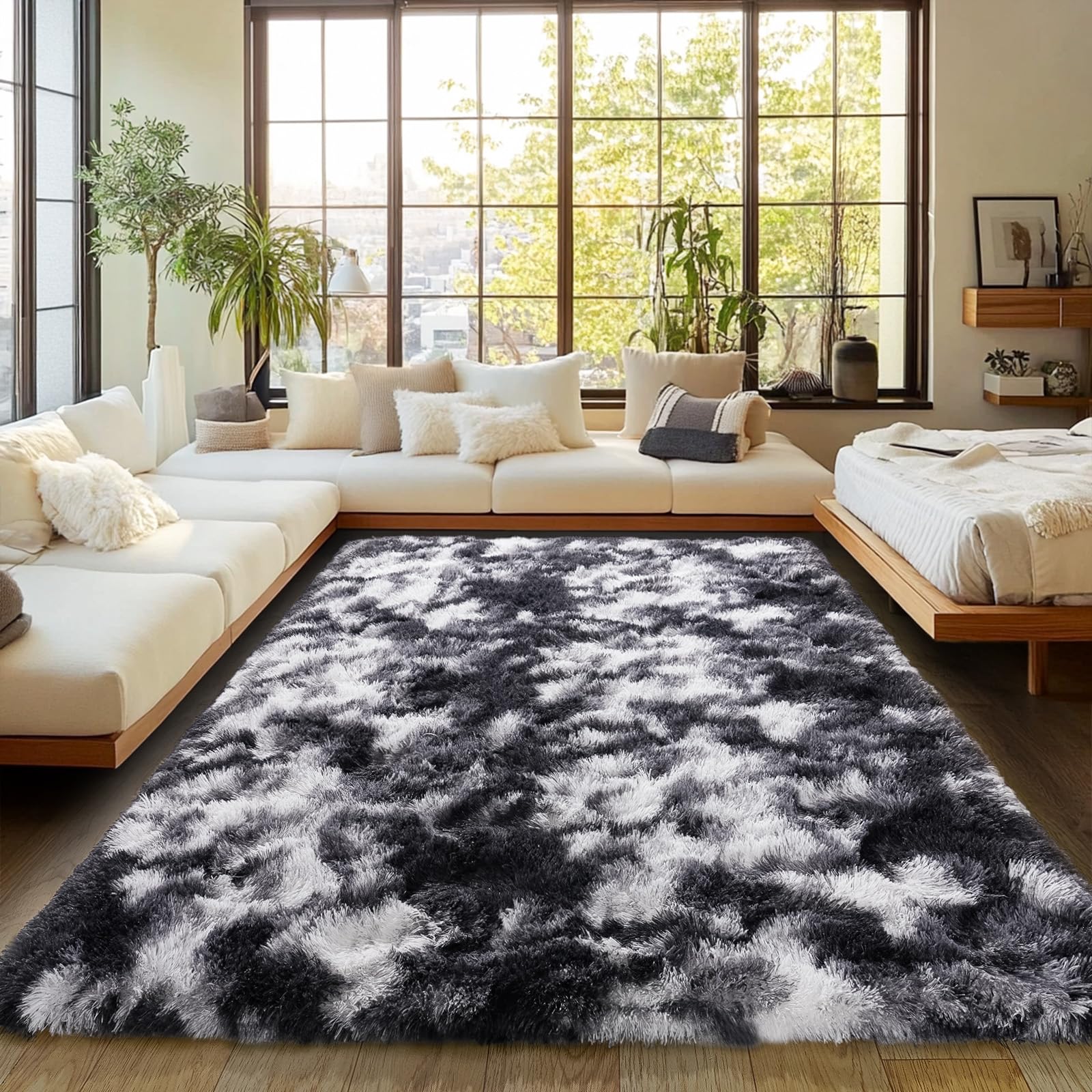 Upgrade Non-Slip Plush Rugs for Living Room, Soft Shaggy Carpets for Living Room, Fuzzy Rugs for Kids' Room, Perfect Decor for Modern Home Tie Dye Camel 8x10 Feet