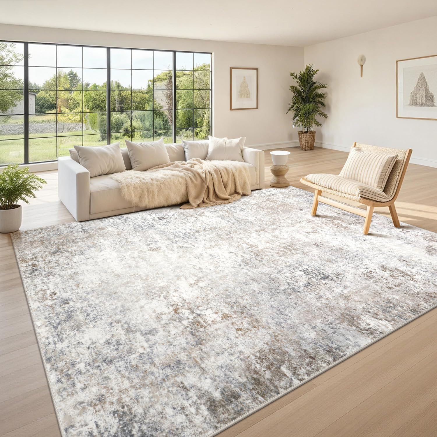 Srugn Washable Rugs 8x10 Area Rugs for Living Room,Ultra Soft Faux Wool Retro Rugs for Bedroom,Dining Room,Non Slip&Non-Shedding Low Pile Vintage Print Rug Indoor Large Carpets for Home Office Decor