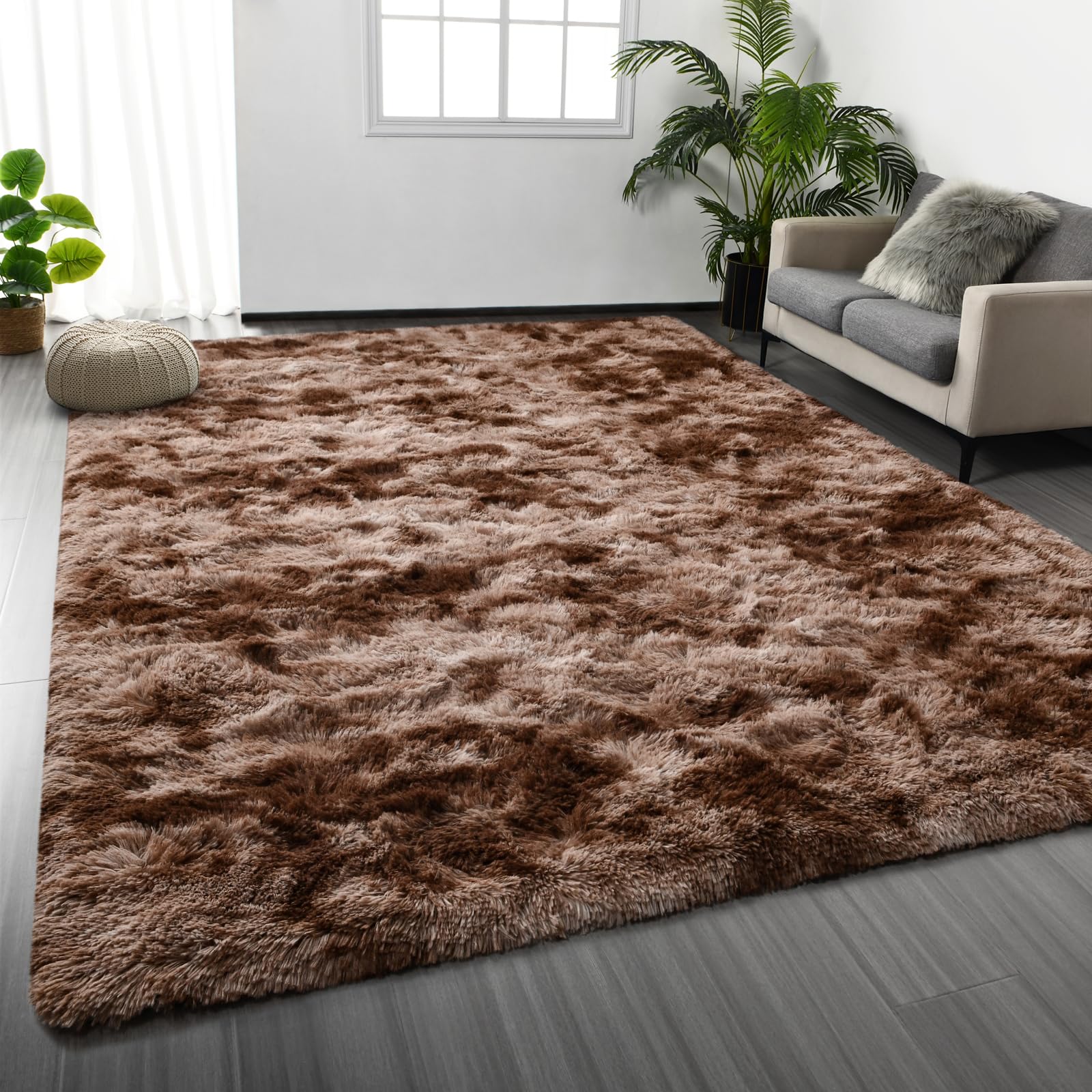 Deerhoo Large Shag Area Rugs 6 x 9, Tie-Dyed Plush Fuzzy Rug for Living Room, Ultra Soft Fluffy Furry Rugs for Bedroom, Indoor Carpet Nursery Rugs for Kids Room Home Decor, Light Grey