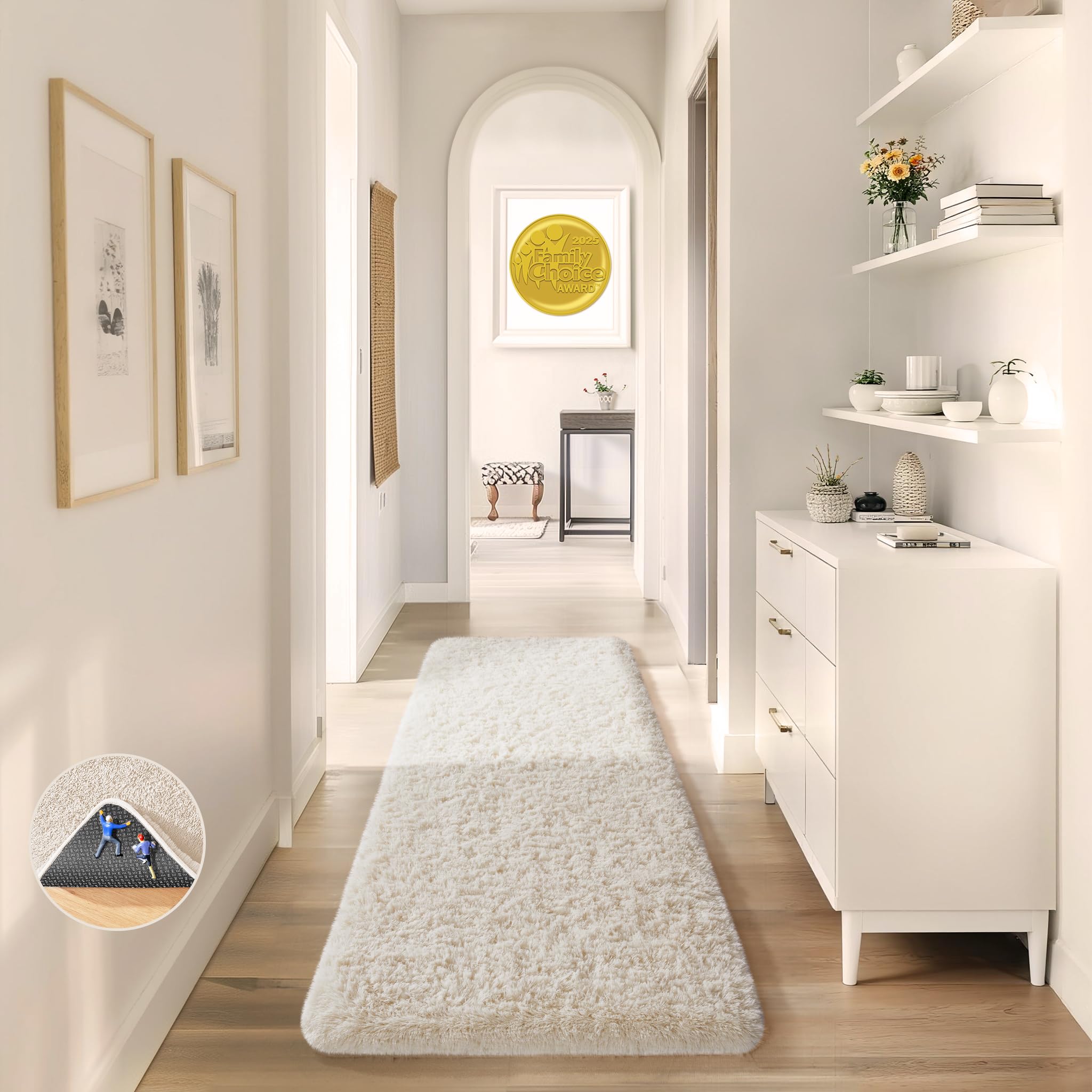 Ophanie 8x10 Area Rugs for Living Room, Upgrade Non-Slip Fluffy Soft Large Shag Bedroom Carpet, Ivory Big Indoor Thick Nursery Rug, Carpets for Boy and Girls Room Dorm Home Decor Aesthetic