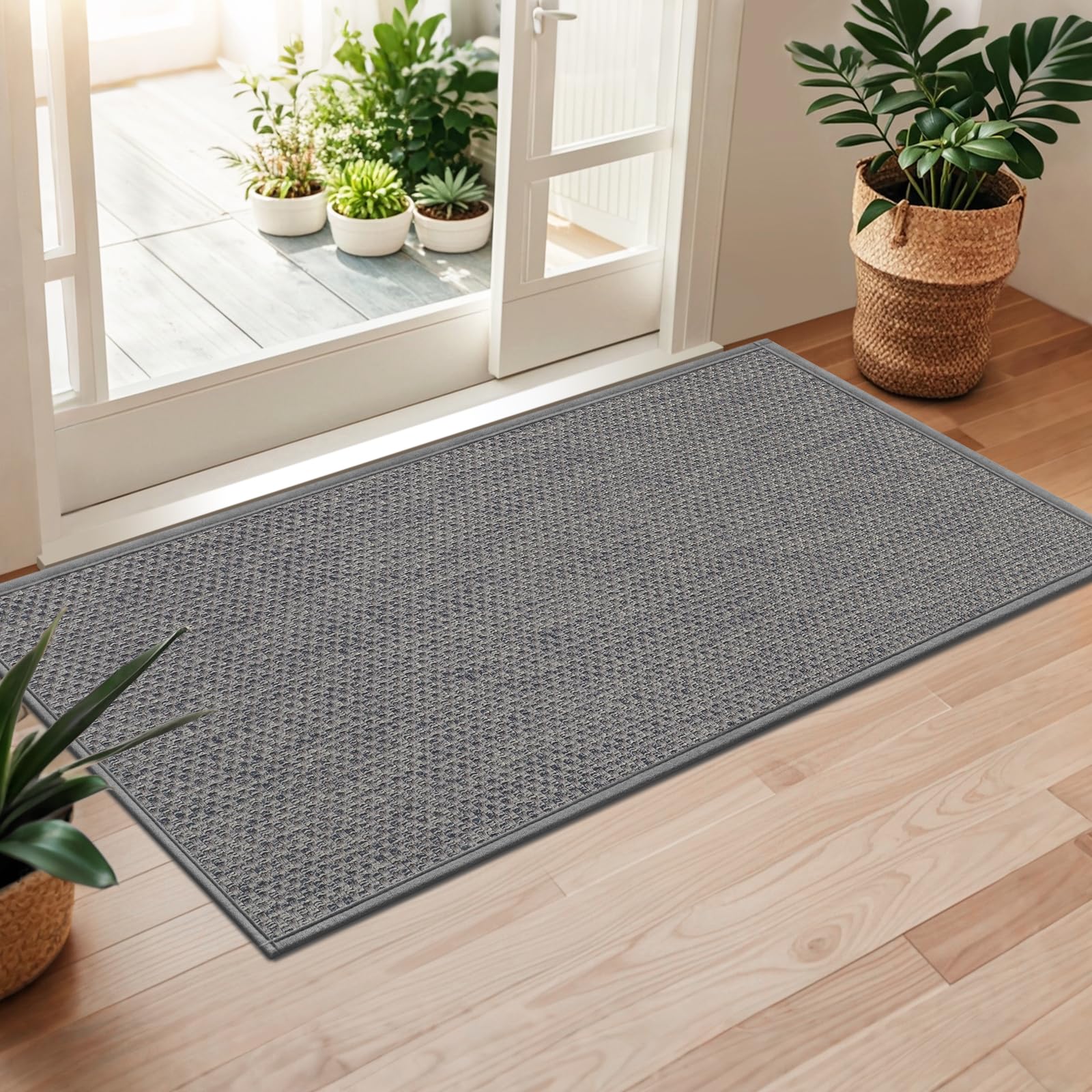 LEKEEPGO Door Mat 24"x36", Non Slip Door Mat Indoor Entrance, Rubber Backing Front Indoor Door mats Washable Absorbent Low-Profile Entryway Entry Resist Dirt Inside Door Mats, Khaki