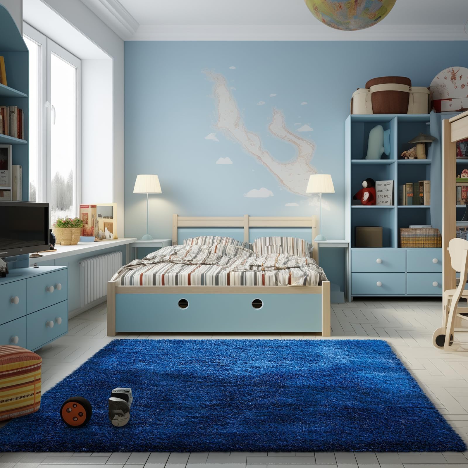 Ophanie 8x10 Area Rugs for Living Room, Upgrade Non-Slip Fluffy Soft Large Shag Bedroom Carpet, Ivory Big Indoor Thick Nursery Rug, Carpets for Boy and Girls Room Dorm Home Decor Aesthetic