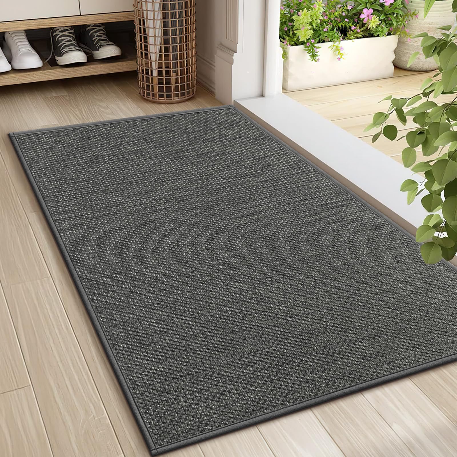 LEKEEPGO Door Mat 24"x47", Non Slip Door Mat Indoor Entrance, Rubber Backing Front Indoor Door mats Washable Absorbent Low-Profile Doomat Entryway Entry Resist Dirt Inside Door Mats, Khaki