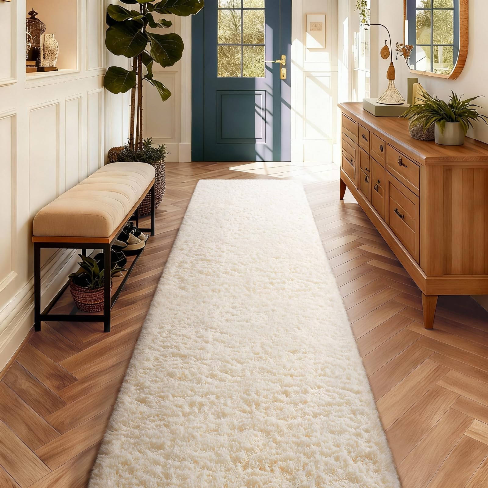 Ophanie 8x10 Area Rugs for Living Room, Upgrade Non-Slip Fluffy Soft Large Shag Bedroom Carpet, Ivory Big Indoor Thick Nursery Rug, Carpets for Boy and Girls Room Dorm Home Decor Aesthetic