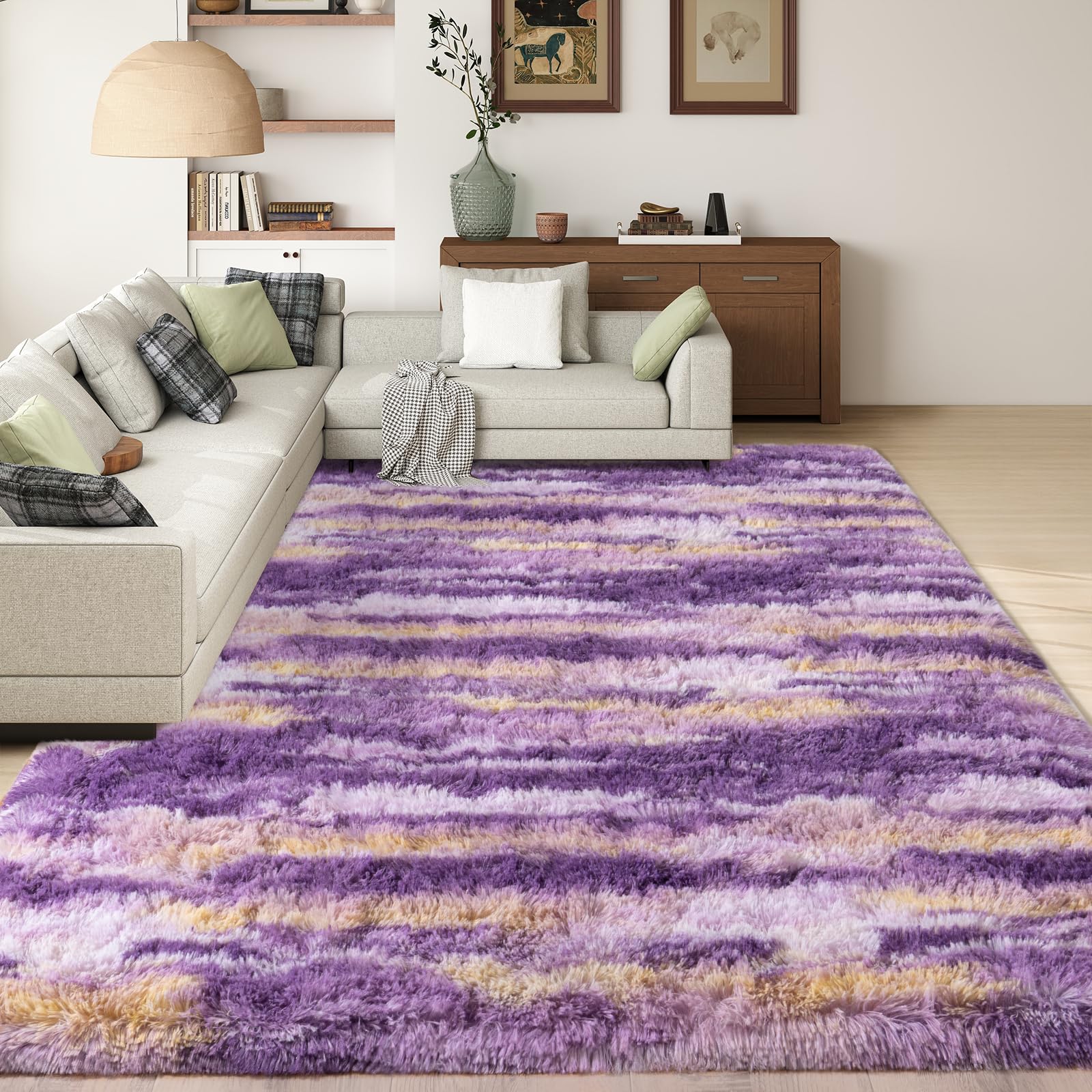 Shag Rugs for Living Room 8x10, Ultra Soft Abstract Grey Big Fuzzy Rugs for Bedroom, 8 x 10 Fluffy Shaggy Plush Carpet Girls Kids Room Dorm Upgrade Non-Slip