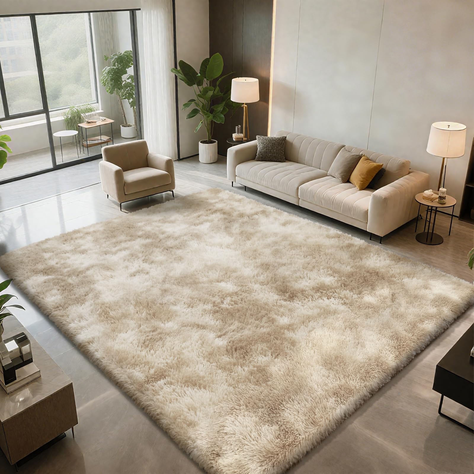 Shag Area Rugs for Bedroom Living Room,8X10 Ultra Soft Fluffy Area Rugs for Dorm, Indoor Carpet Nursery Rugs for Kids Girls Room Home Decor,Tie-Dye Grey
