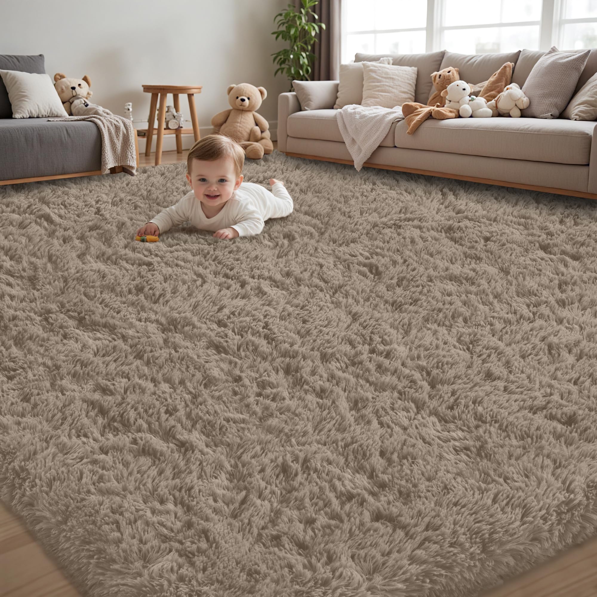 8x10 Area Rug for Living Room:Ultra Soft Fluffy Shag Black Rugs,Large Fuzzy Plush Indoor Non Slip Carpet Washable Rug for Bedroom Kids Nursery Office Dorm Modern Decor(Black)