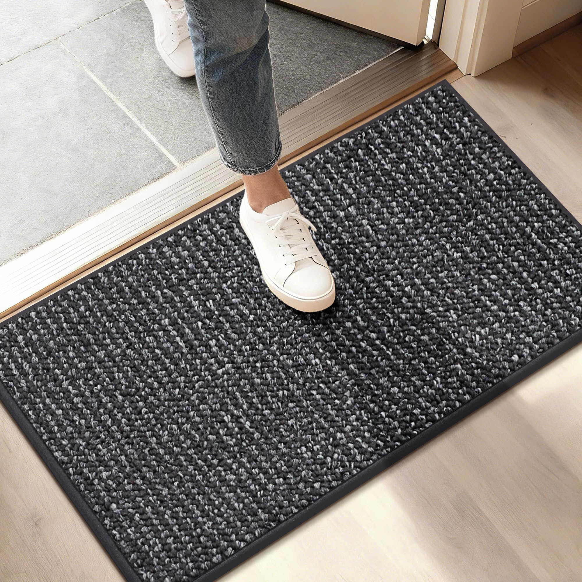 BEQHAUSE Dirt Trapper Door Mat 24" x 36", Non-Slip Washable Doormats Entrance Mat, Dirt Resistant and Absorbent Welcome Mat, Low Profile Floor Mats for Front Back Door and Entryway, Beige