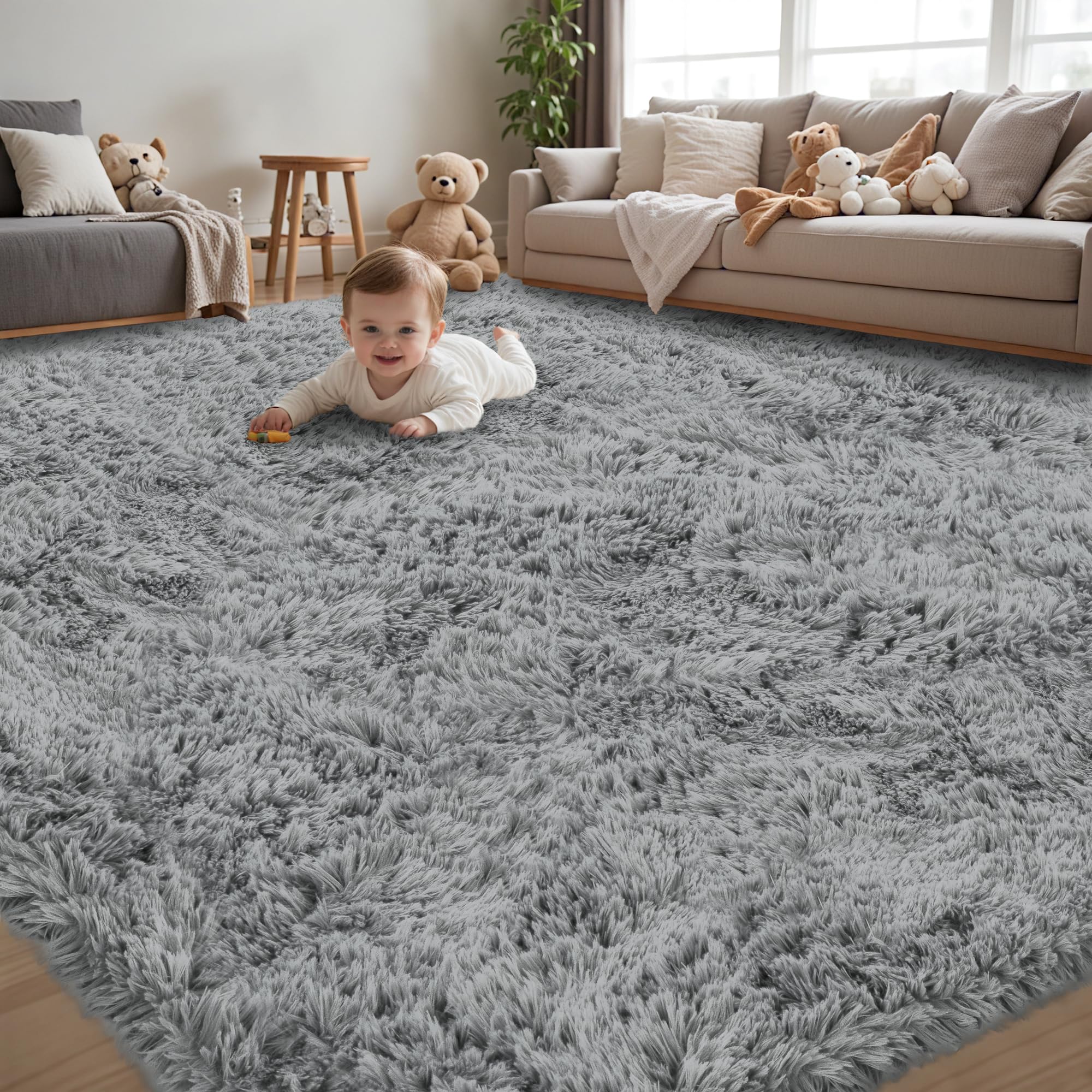 8x10 Area Rug for Living Room:Ultra Soft Fluffy Shag Black Rugs,Large Fuzzy Plush Indoor Non Slip Carpet Washable Rug for Bedroom Kids Nursery Office Dorm Modern Decor(Black)