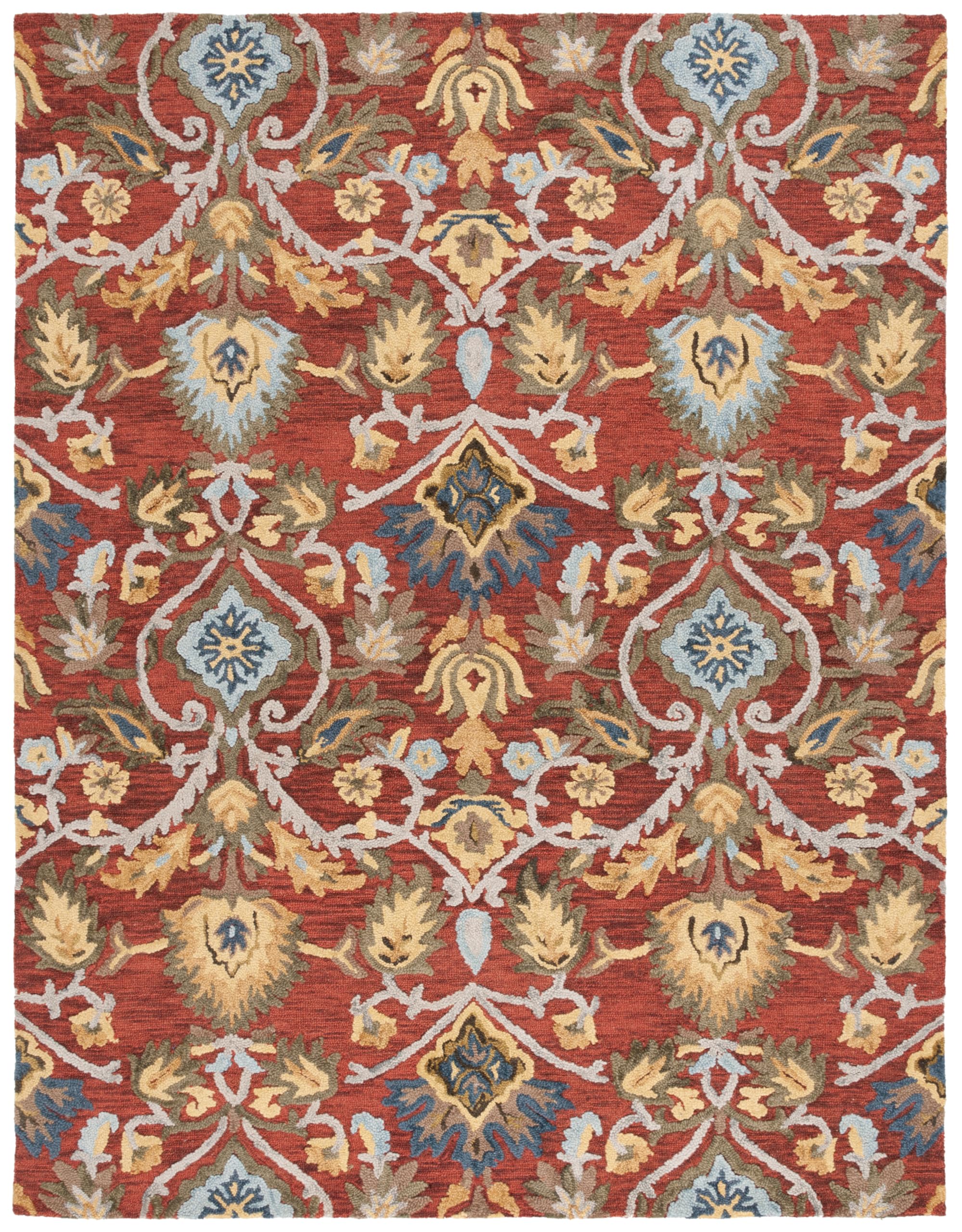 SAFAVIEH Area Rug 8x10 - Blossom Collection - Large - Green & Multi, Handmade Wool, Ideal for Living Room, Bedroom, Office, Dining Space (BLM402B)