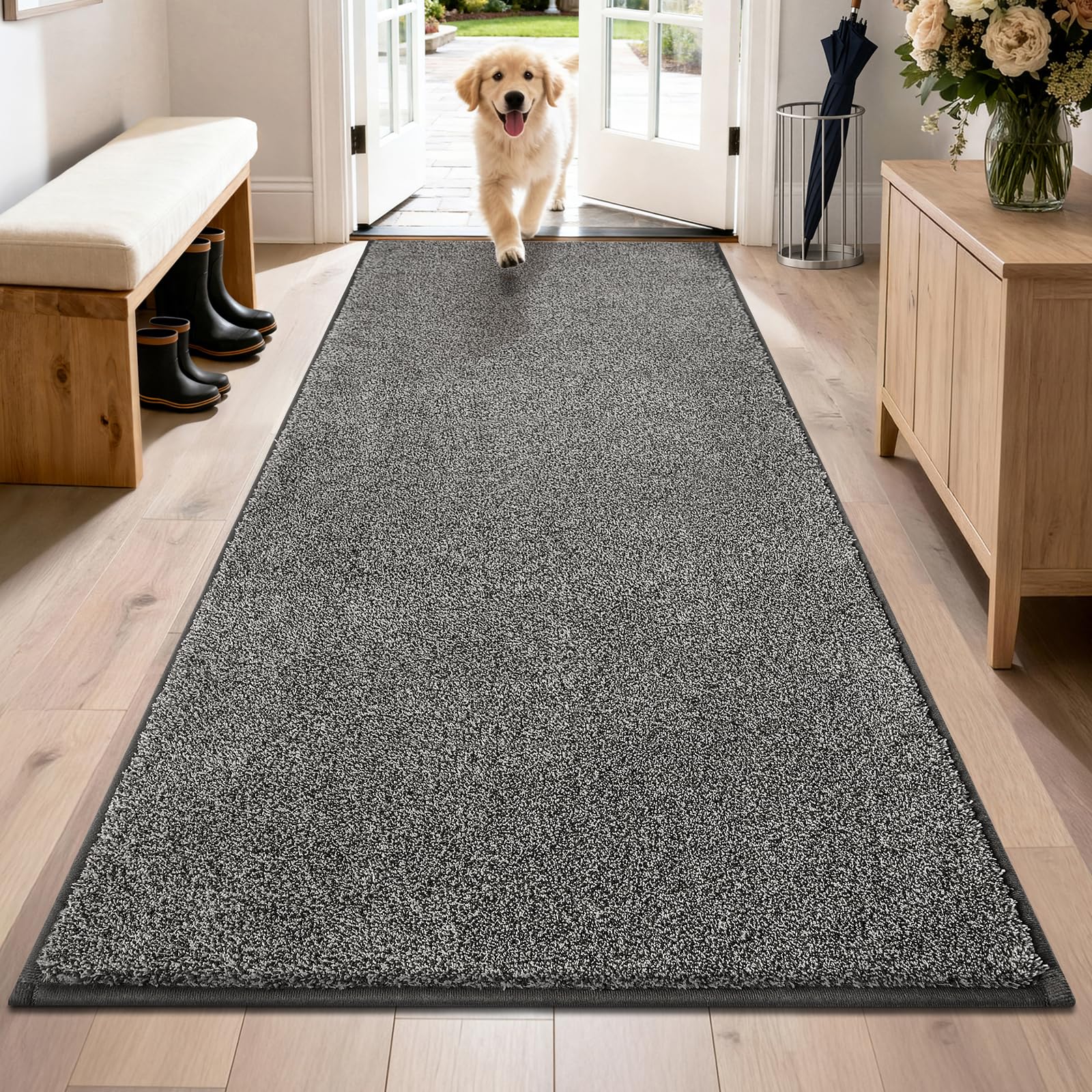 PURRUGS Dirt Trapping Door Mat 24" x 35.5", Non-Slip Machine Washable Entryway Rug, Dog Doormat, Indoor Front Door Mat, Super Absorbent Entry Rug for Muddy Shoes & Paws, Charcoal