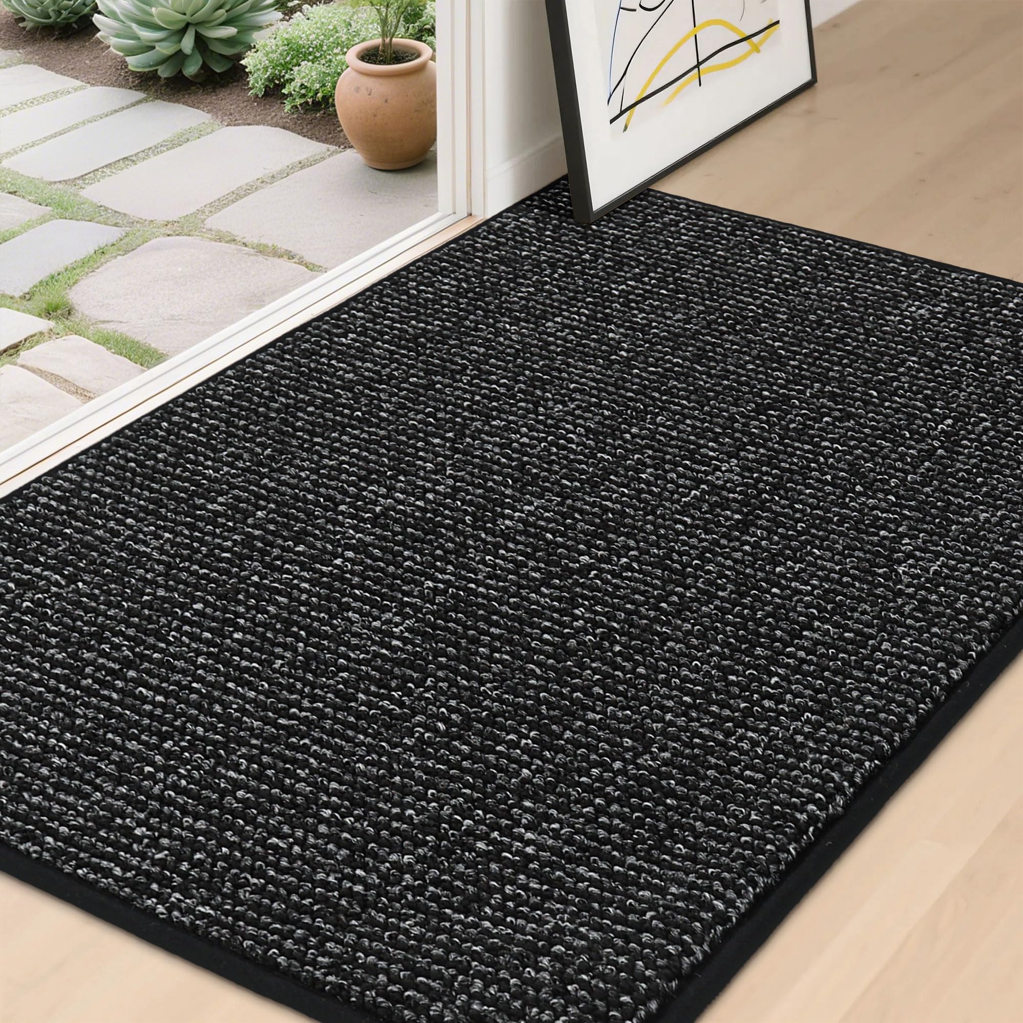 BEQHAUSE Dirt Trapper Door Mat 24" x 36", Non-Slip Washable Doormats Entrance Mat, Dirt Resistant and Absorbent Welcome Mat, Low Profile Floor Mats for Front Back Door and Entryway, Beige