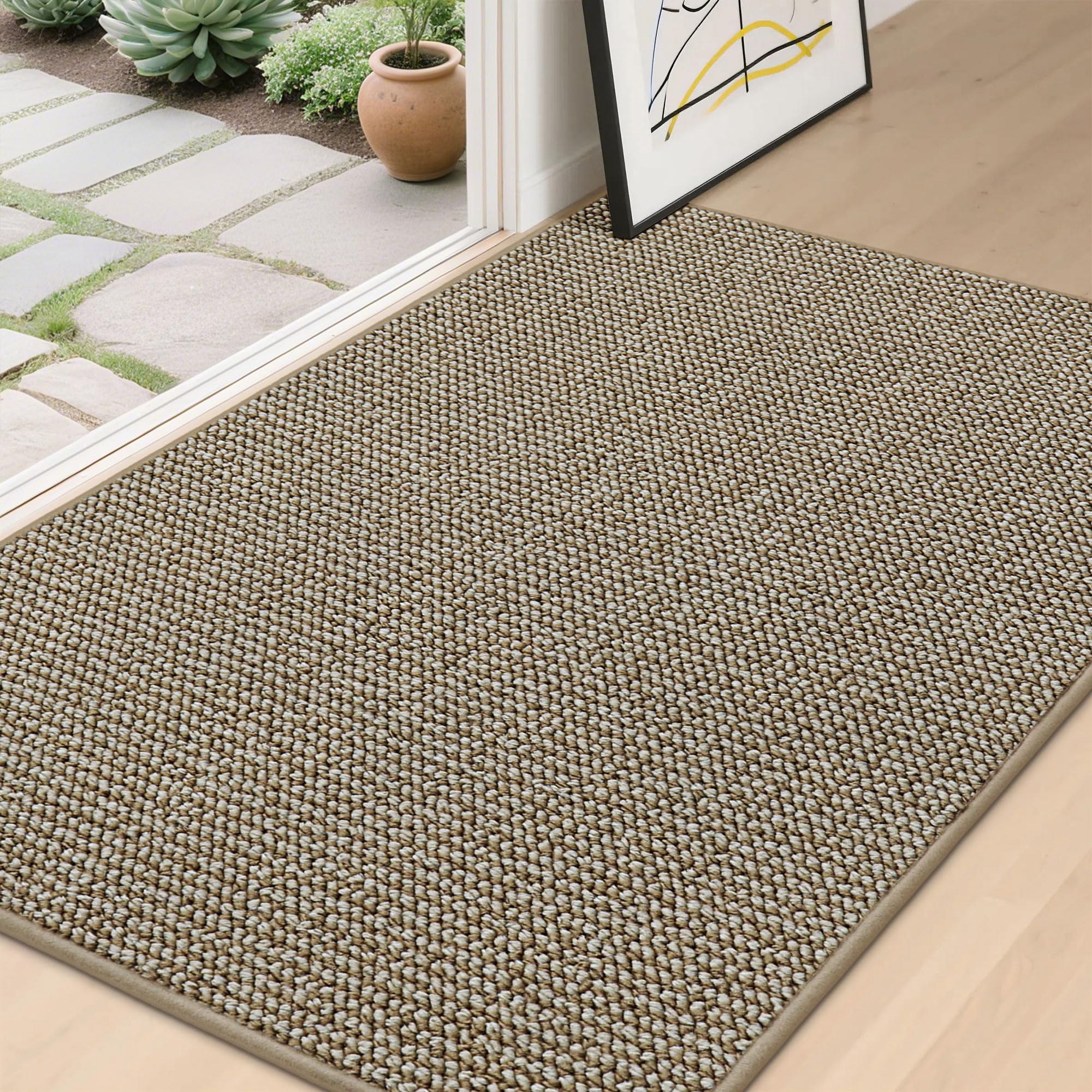 BEQHAUSE Dirt Trapper Door Mat 24" x 36", Non-Slip Washable Doormats Entrance Mat, Dirt Resistant and Absorbent Welcome Mat, Low Profile Floor Mats for Front Back Door and Entryway, Beige