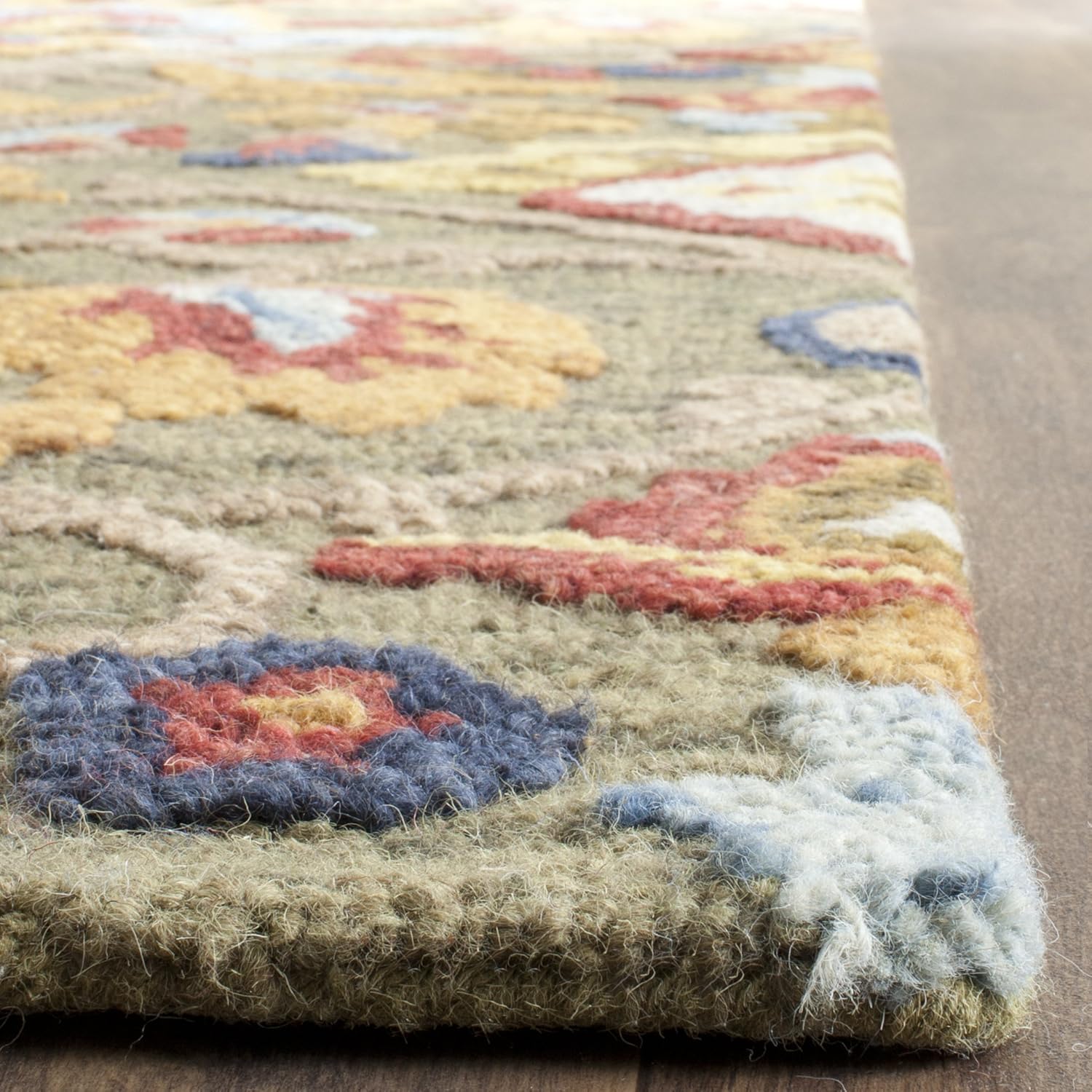 SAFAVIEH Area Rug 8x10 - Blossom Collection - Large - Green & Multi, Handmade Wool, Ideal for Living Room, Bedroom, Office, Dining Space (BLM402B)