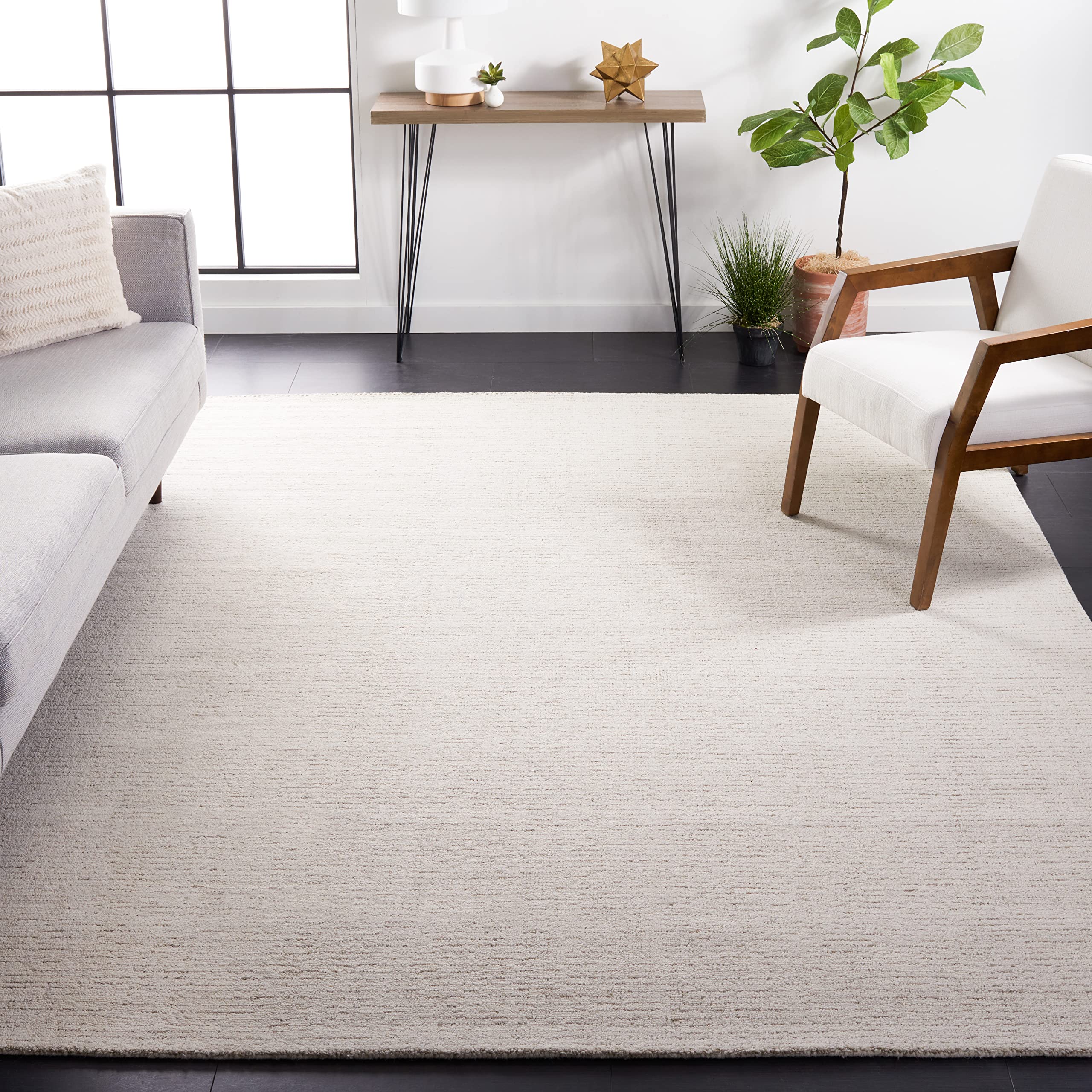 SAFAVIEH Area Rug 8x10 - Abstract Collection - Large - Ivory & Grey, Handmade Wool, Ideal for Living Room, Bedroom, Office, Dining Space (ABT468G)