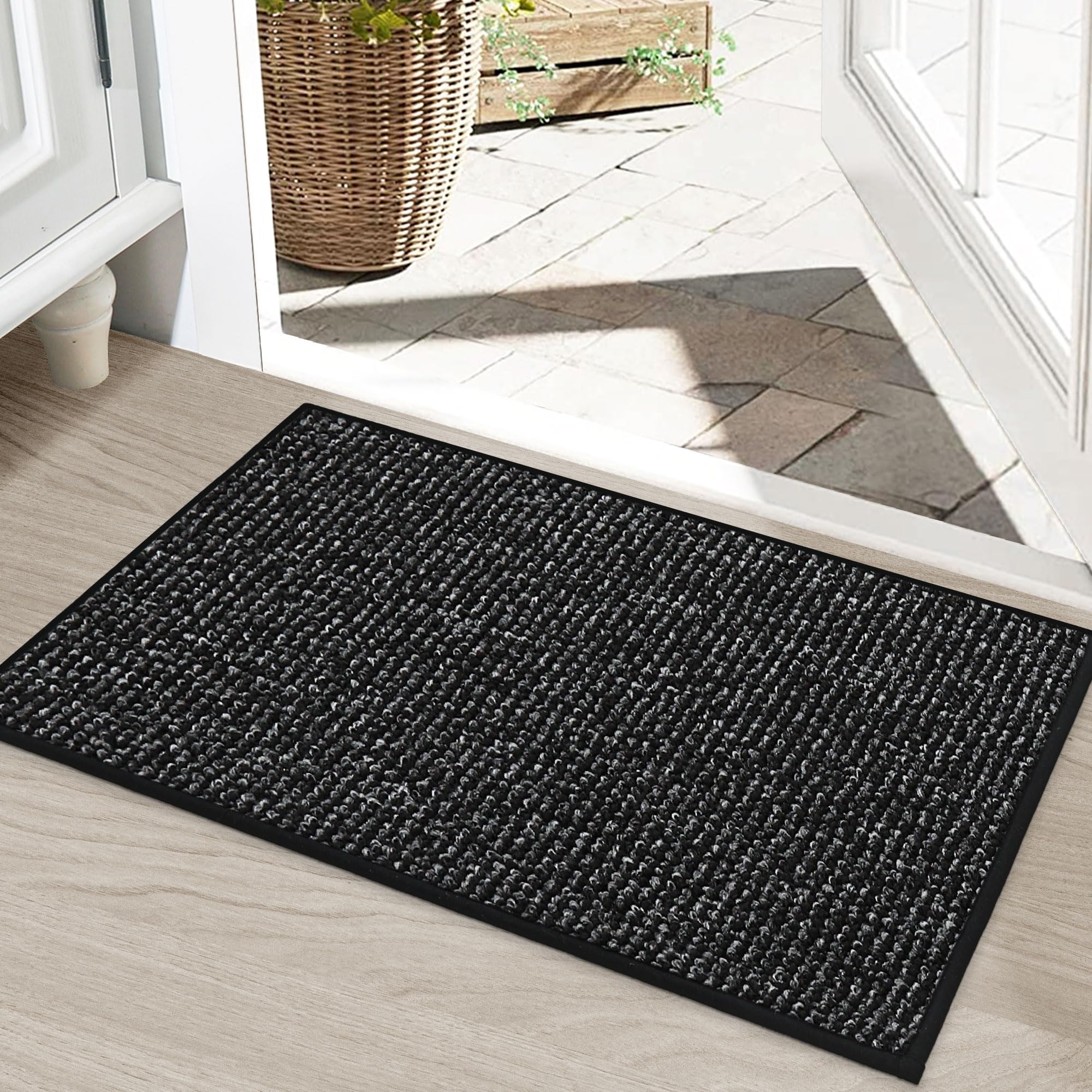 BEQHAUSE Dirt Trapper Door Mat 24" x 36", Non-Slip Washable Doormats Entrance Mat, Dirt Resistant and Absorbent Welcome Mat, Low Profile Floor Mats for Front Back Door and Entryway, Beige