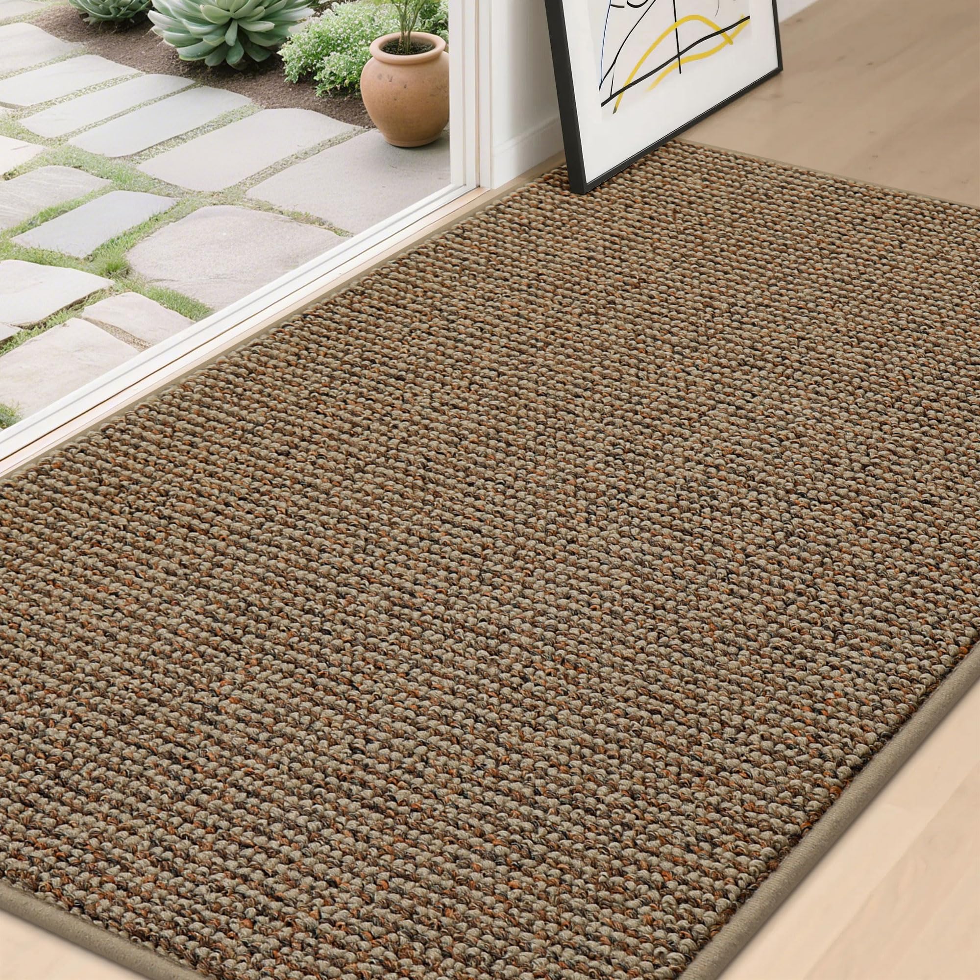 BEQHAUSE Dirt Trapper Door Mat 24" x 36", Non-Slip Washable Doormats Entrance Mat, Dirt Resistant and Absorbent Welcome Mat, Low Profile Floor Mats for Front Back Door and Entryway, Beige
