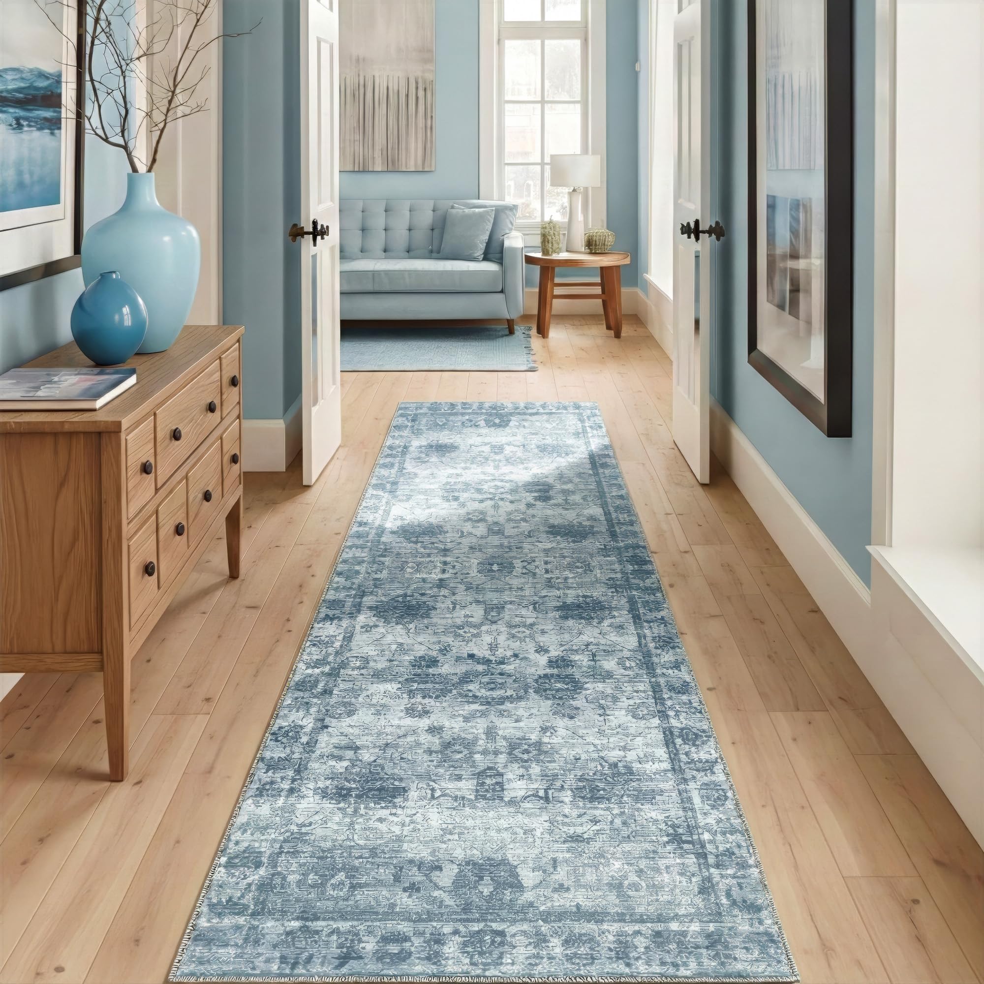 Homemate Washable Rug 8x10 Area Rugs - Vintage Faux Wool Rugs for Living Room Bedroom Dining Room - Non Slip Foldable Carpet Indoor Area Rug for Home Decor（8'x10', Beige
