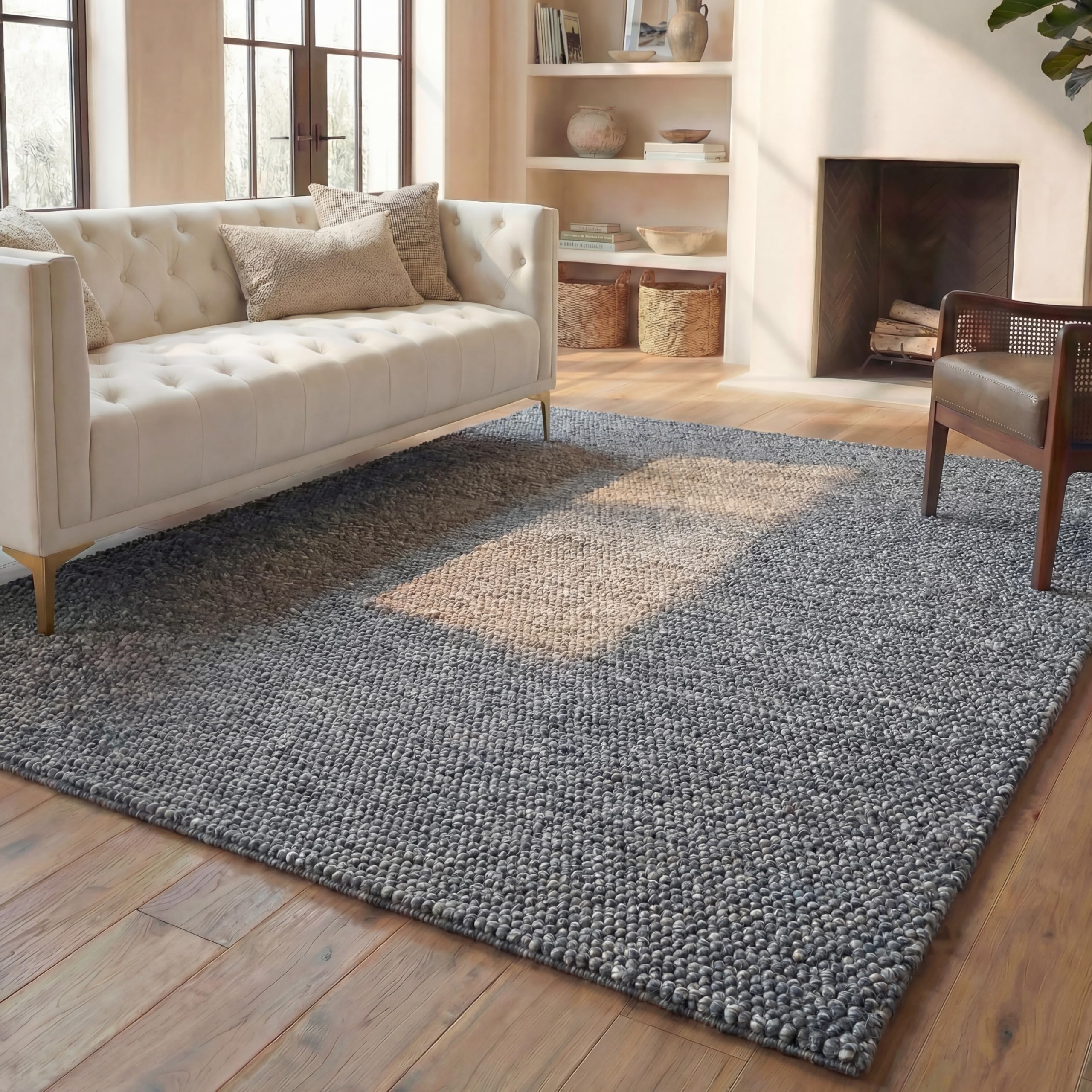 SAFAVIEH Area Rug 8x10 - Natura Collection - Large - Ivory, Handmade Wool Blend, Textured Design, Ideal for Living Room, Bedroom, Dining Space (NAT620A)