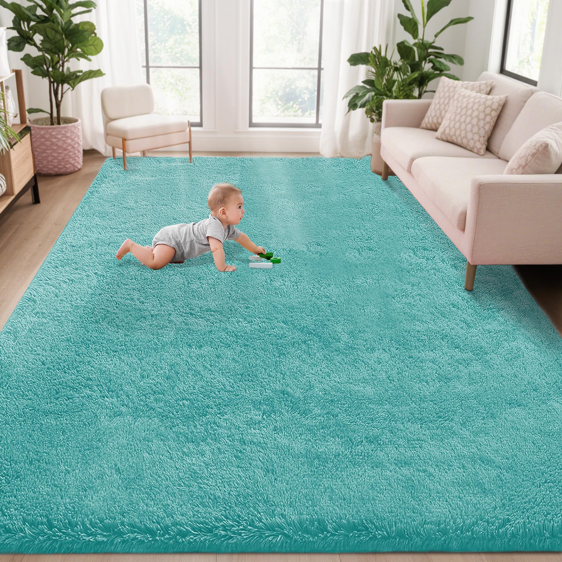 8x10 Area Rugs for Living Room: Fluffy Shag Soft Washable Rug Large Fuzzy Plush Indoor Carpet for Bedroom Nursery Playroom Kids Girls Boys Room (Camel, 8'x10')