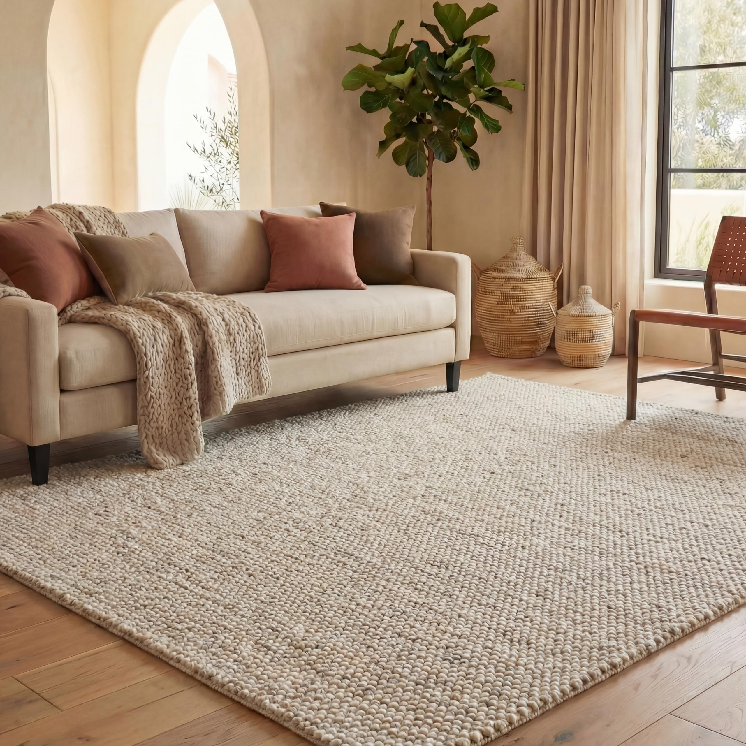 SAFAVIEH Area Rug 8x10 - Natura Collection - Large - Beige & Ivory, Handmade Wool Blend, Textured Design, Ideal for Living Room, Bedroom, Dining Space (NAT425B)