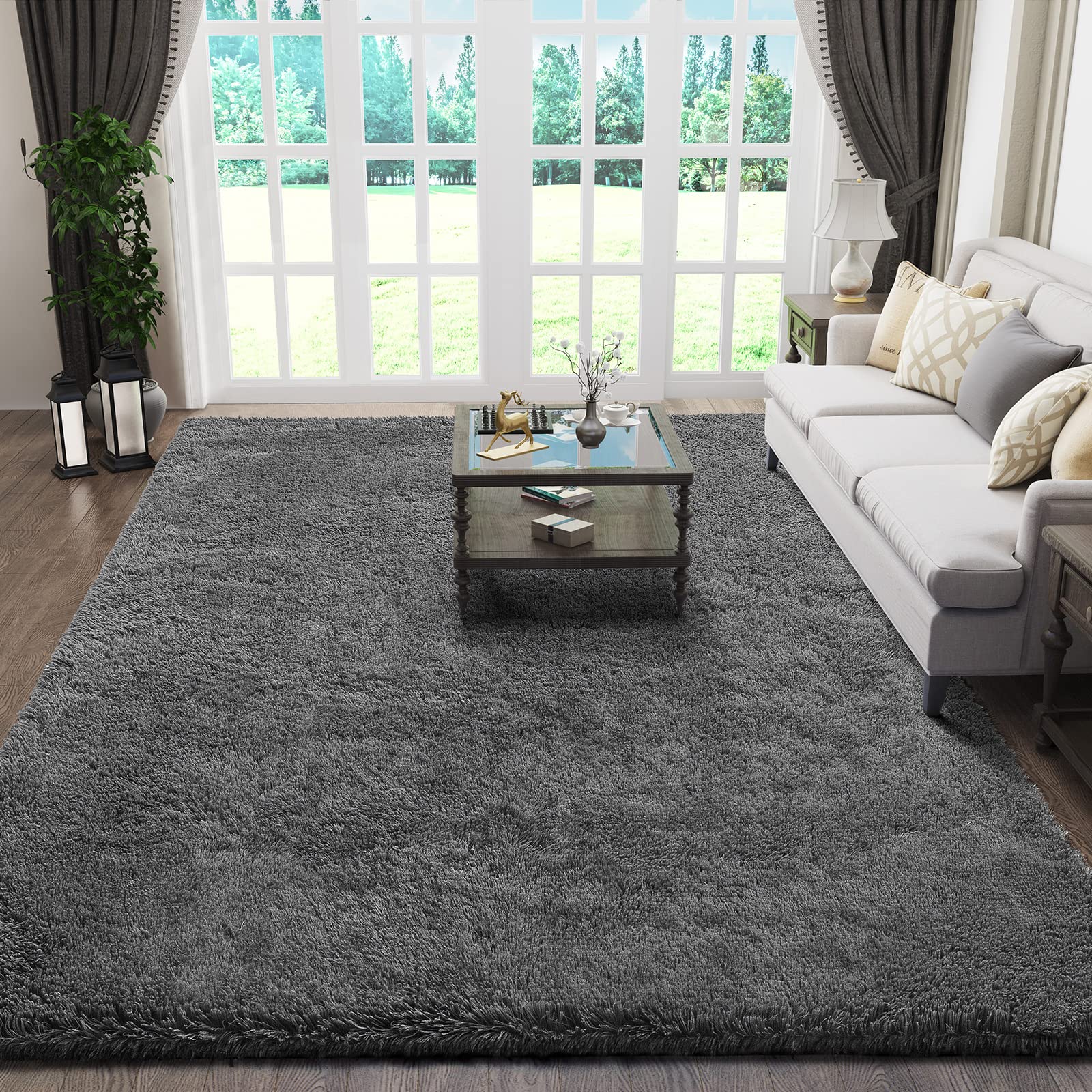 Ophanie 8x10 Area Rugs for Living Room, Upgrade Non-Slip Fluffy Soft Large Shag Bedroom Carpet, Ivory Big Indoor Thick Nursery Rug, Carpets for Boy and Girls Room Dorm Home Decor Aesthetic