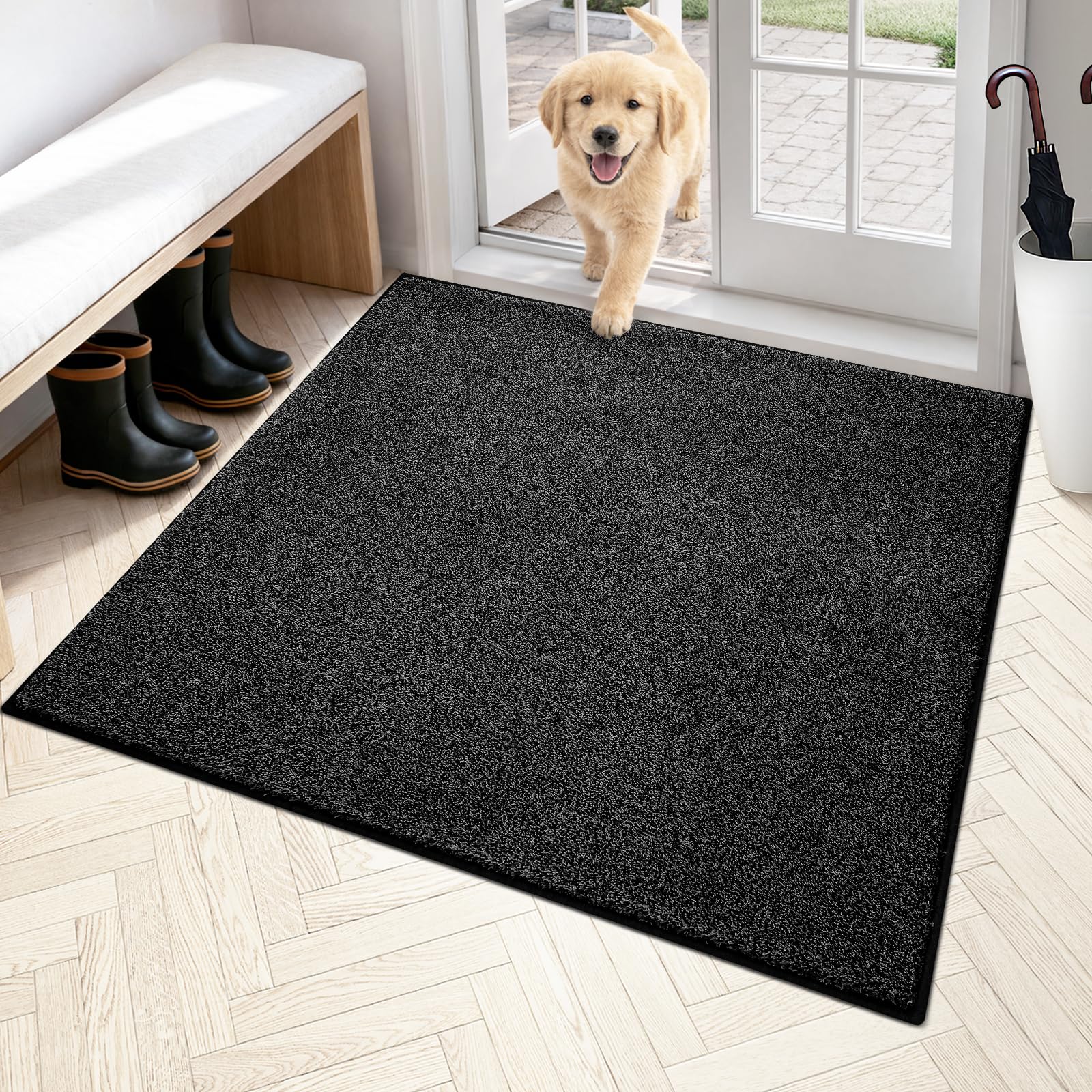 PURRUGS Dirt Trapping Door Mat 24" x 35.5", Non-Slip Machine Washable Entryway Rug, Dog Doormat, Indoor Front Door Mat, Super Absorbent Entry Rug for Muddy Shoes & Paws, Charcoal