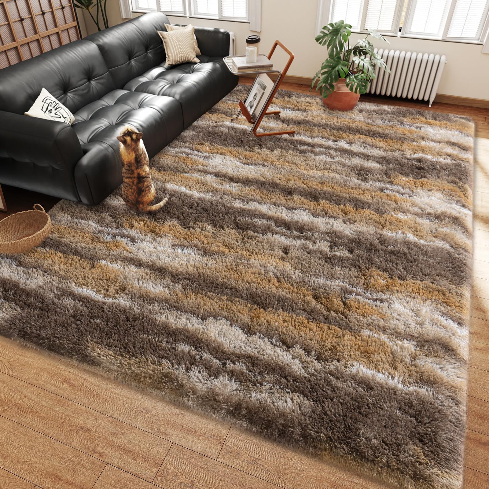 Shag Rugs for Living Room 8x10, Ultra Soft Abstract Grey Big Fuzzy Rugs for Bedroom, 8 x 10 Fluffy Shaggy Plush Carpet Girls Kids Room Dorm Upgrade Non-Slip